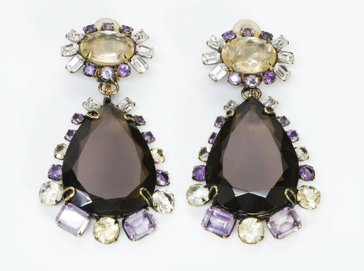 Iradj Moini Long Amethyst Citrine Flower Earrings