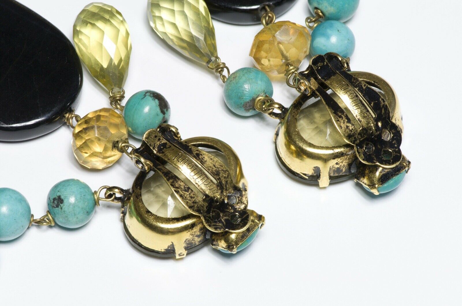 Iradj Moini Long Briolette Citrine Turquoise Onyx Earrings