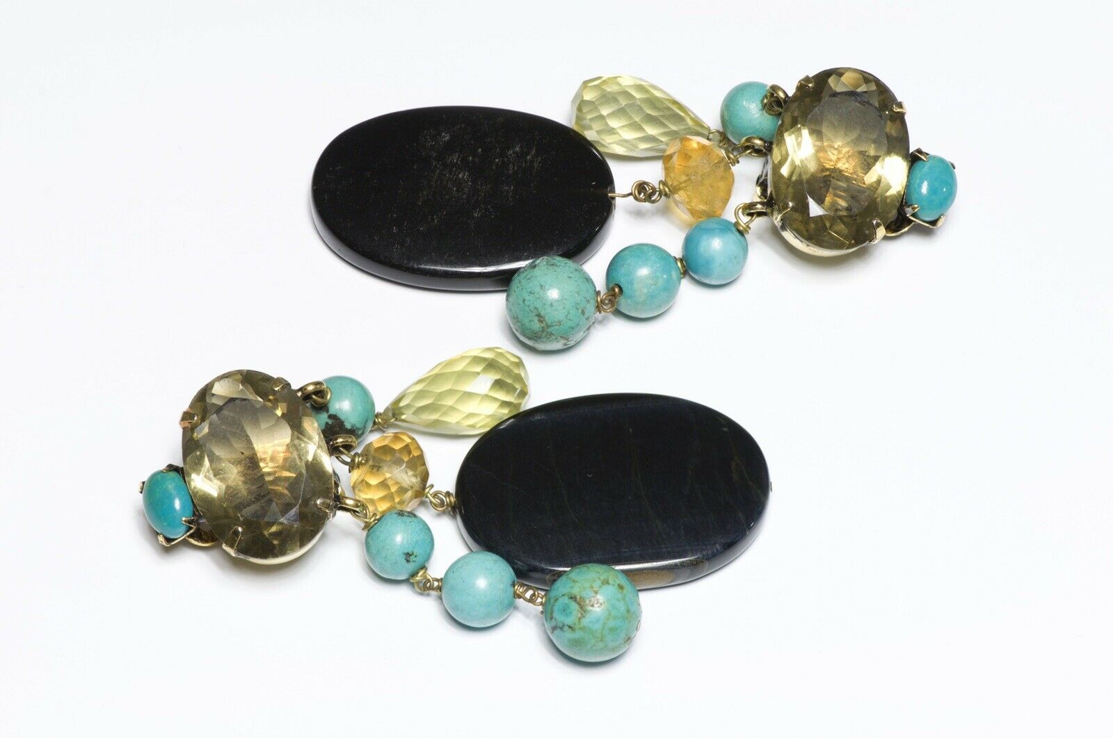 Iradj Moini Long Briolette Citrine Turquoise Onyx Earrings