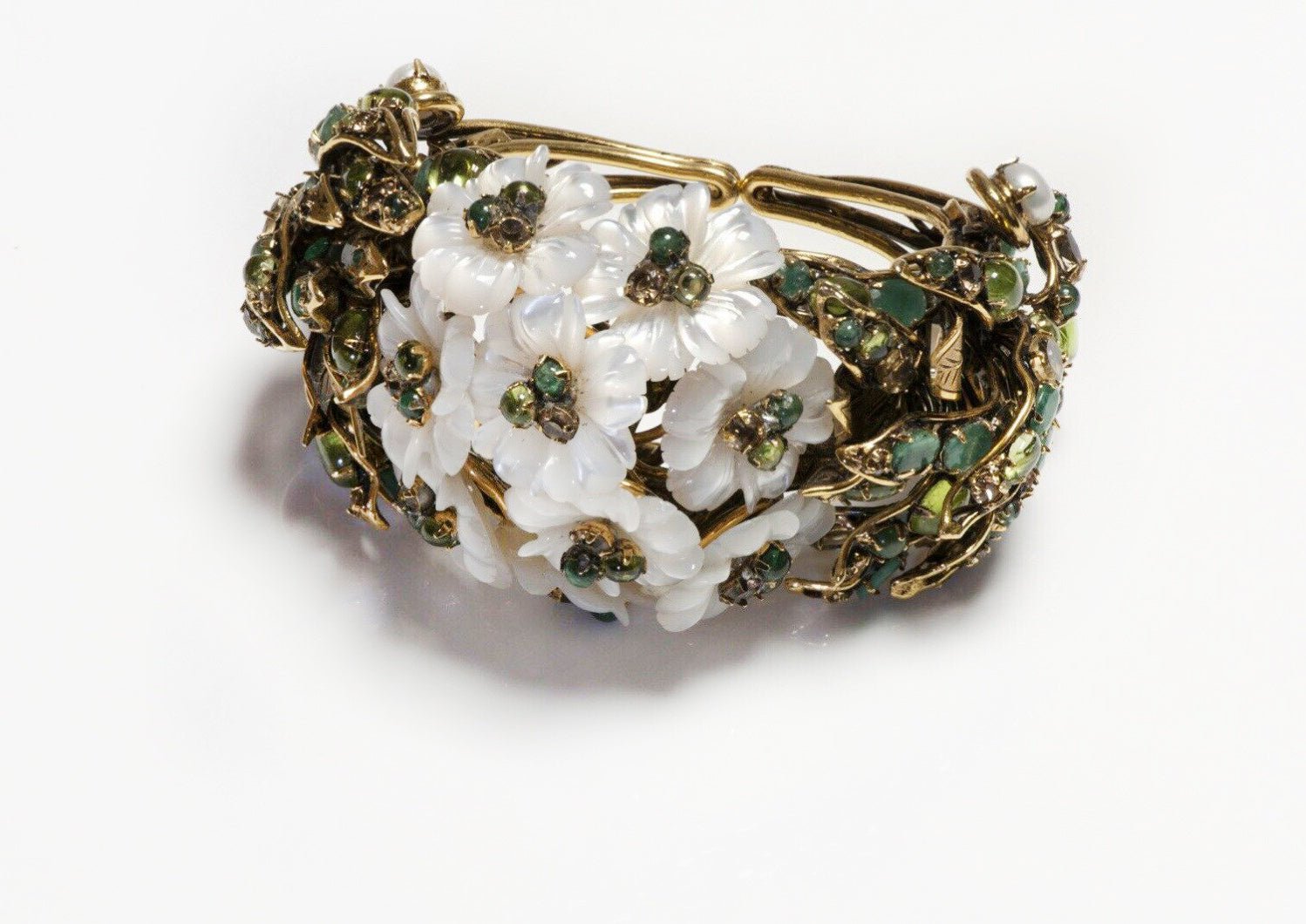 Iradj Moini Mother of Pearl Emerald Citrine Flower Women's Cuff Bracelet