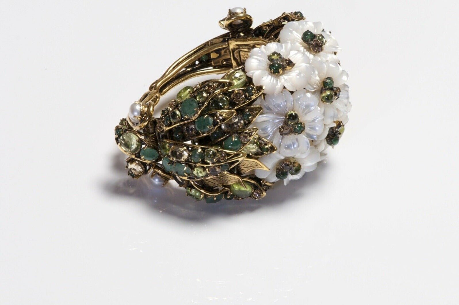 Iradj Moini Mother of Pearl Emerald Citrine Flower Women's Cuff Bracelet