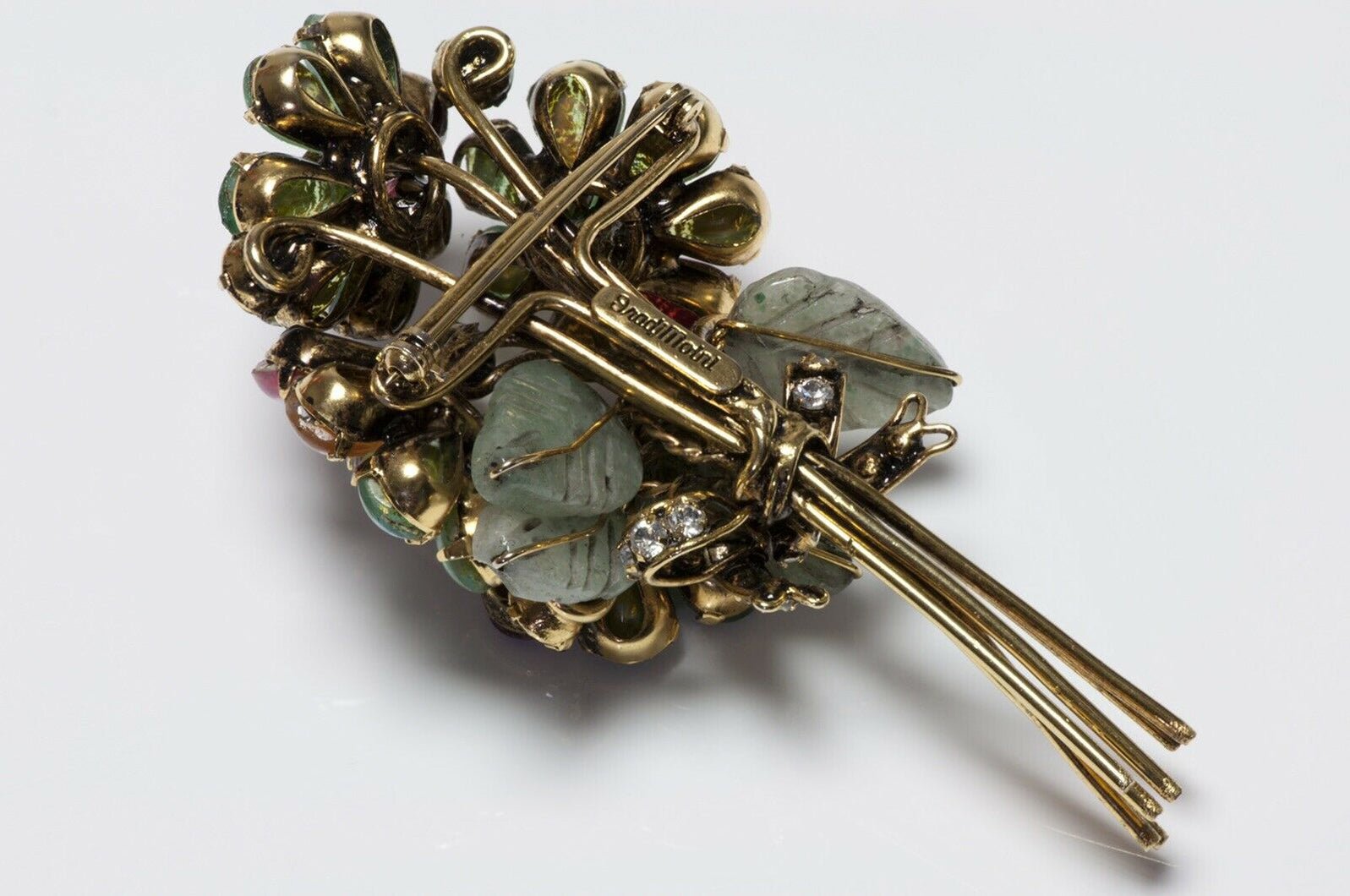 Iradj Moini Poured Glass Agate Carved Leaf Flower Bouquet Brooch