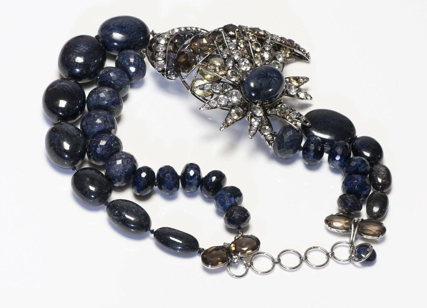 Iradj Moini Sapphire Lapis Beads Flower Convertible Bracelet Brooch Necklace