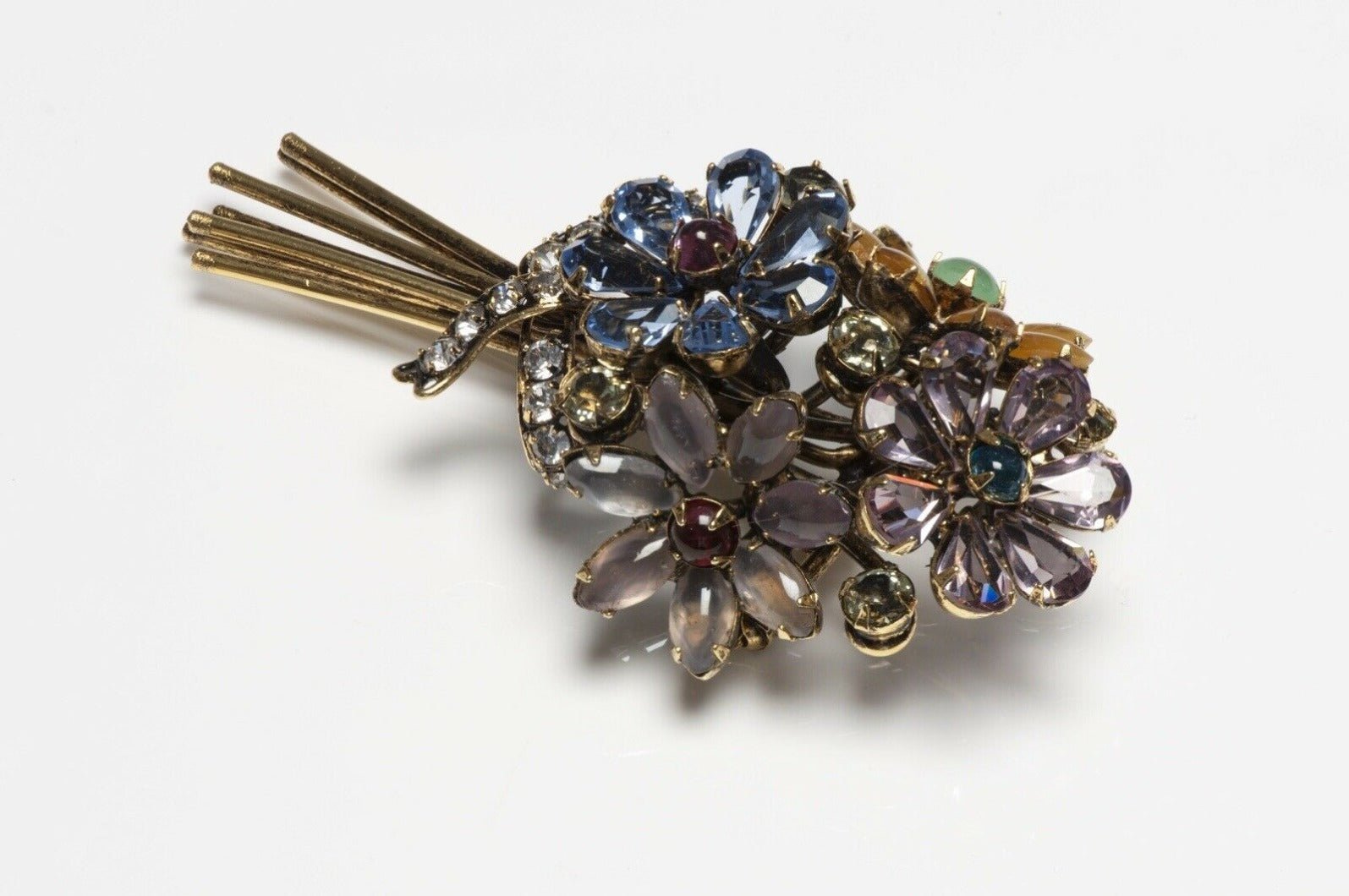 Iradj Moini Semiprecious Stones Flower Bouquet Brooch Earrings Set