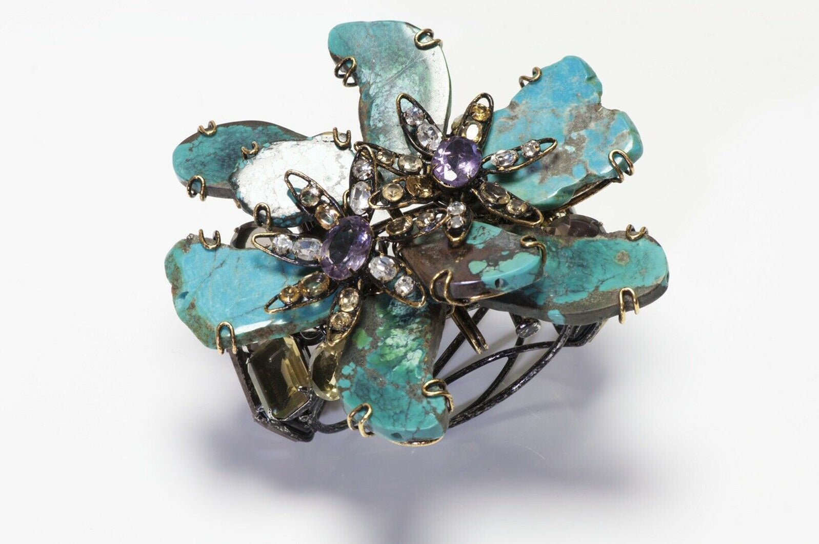 Iradj Moini Turquoise Amethyst Citrine Flower Convertible Brooch Cuff Bracelet