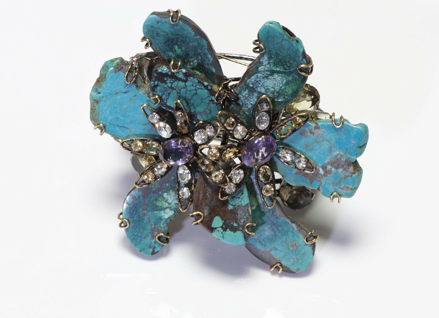 Iradj Moini Turquoise Amethyst Citrine Flower Convertible Brooch Cuff Bracelet