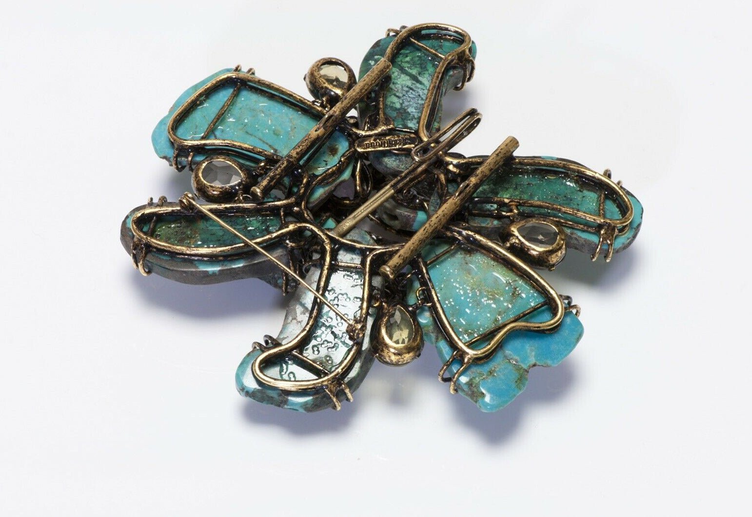Iradj Moini Turquoise Amethyst Citrine Flower Convertible Brooch Cuff Bracelet