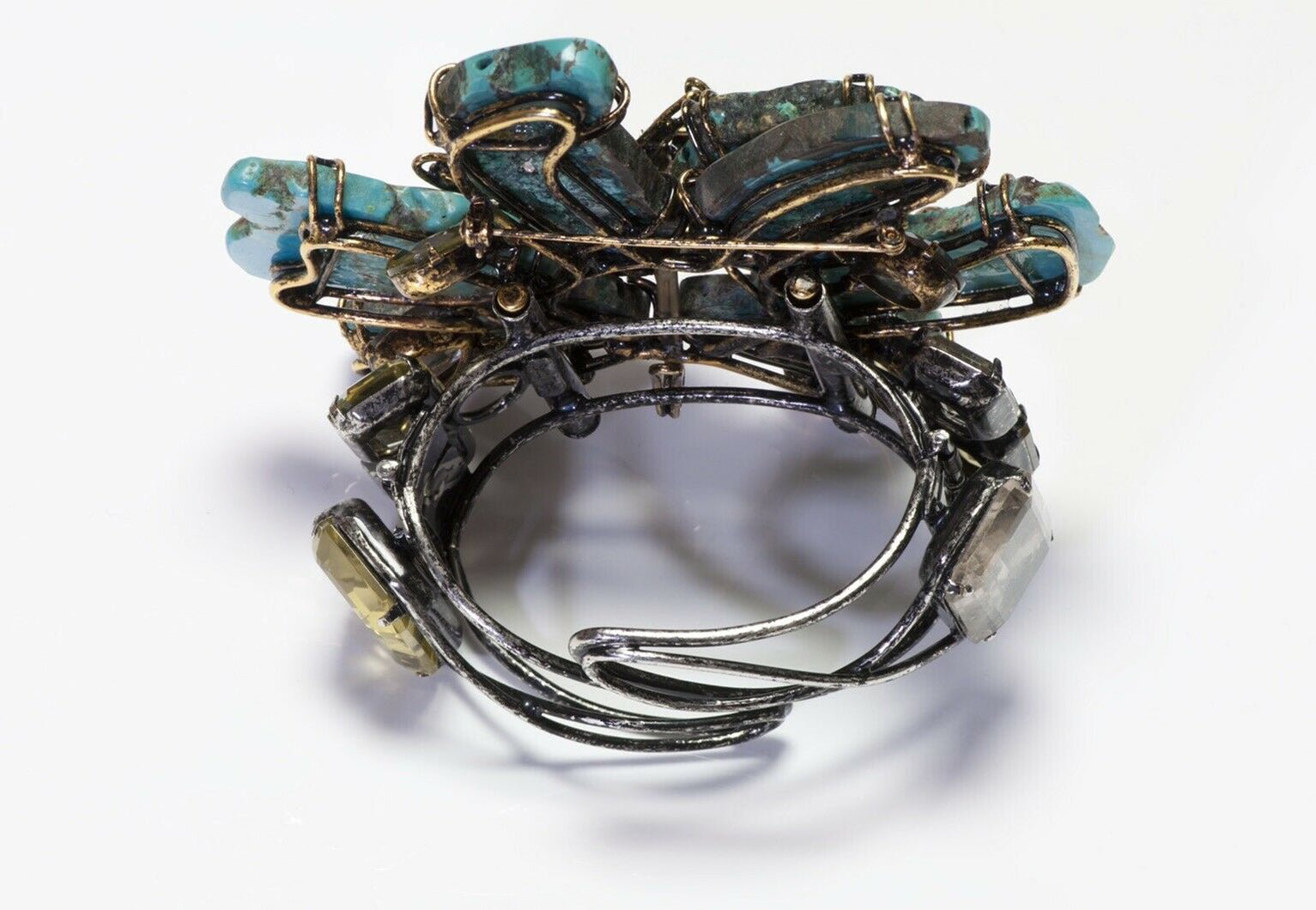 Iradj Moini Turquoise Amethyst Citrine Flower Convertible Brooch Cuff Bracelet