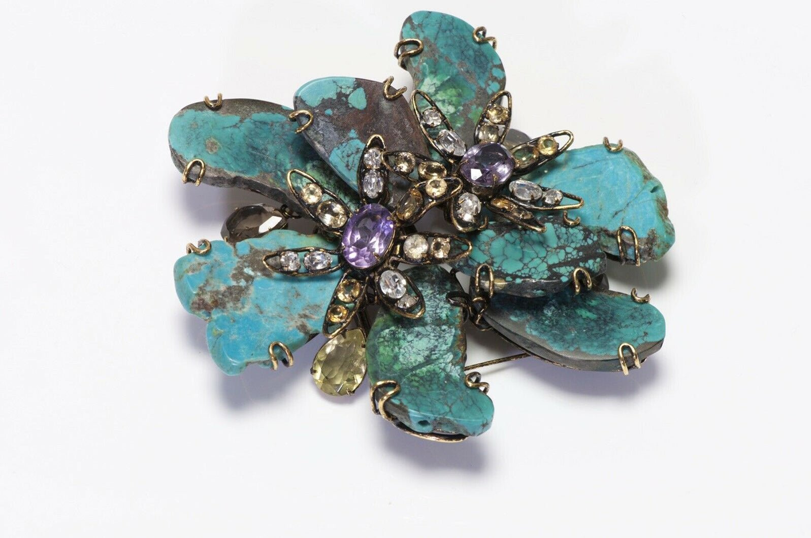 Iradj Moini Turquoise Amethyst Citrine Flower Convertible Brooch Cuff Bracelet