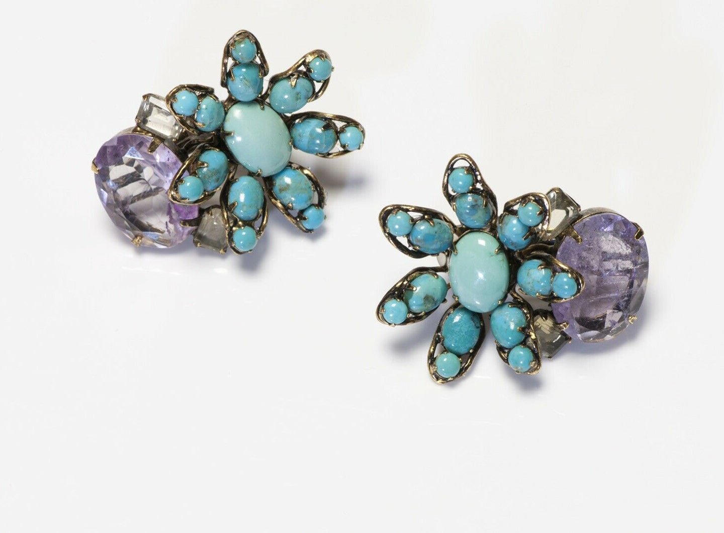 Iradj Moini Turquoise Amethyst Flower Earrings