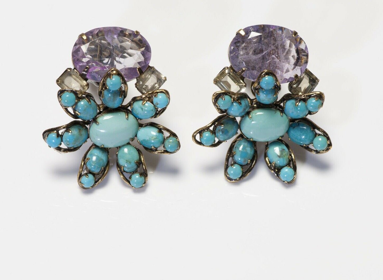 Iradj Moini Turquoise Amethyst Flower Earrings