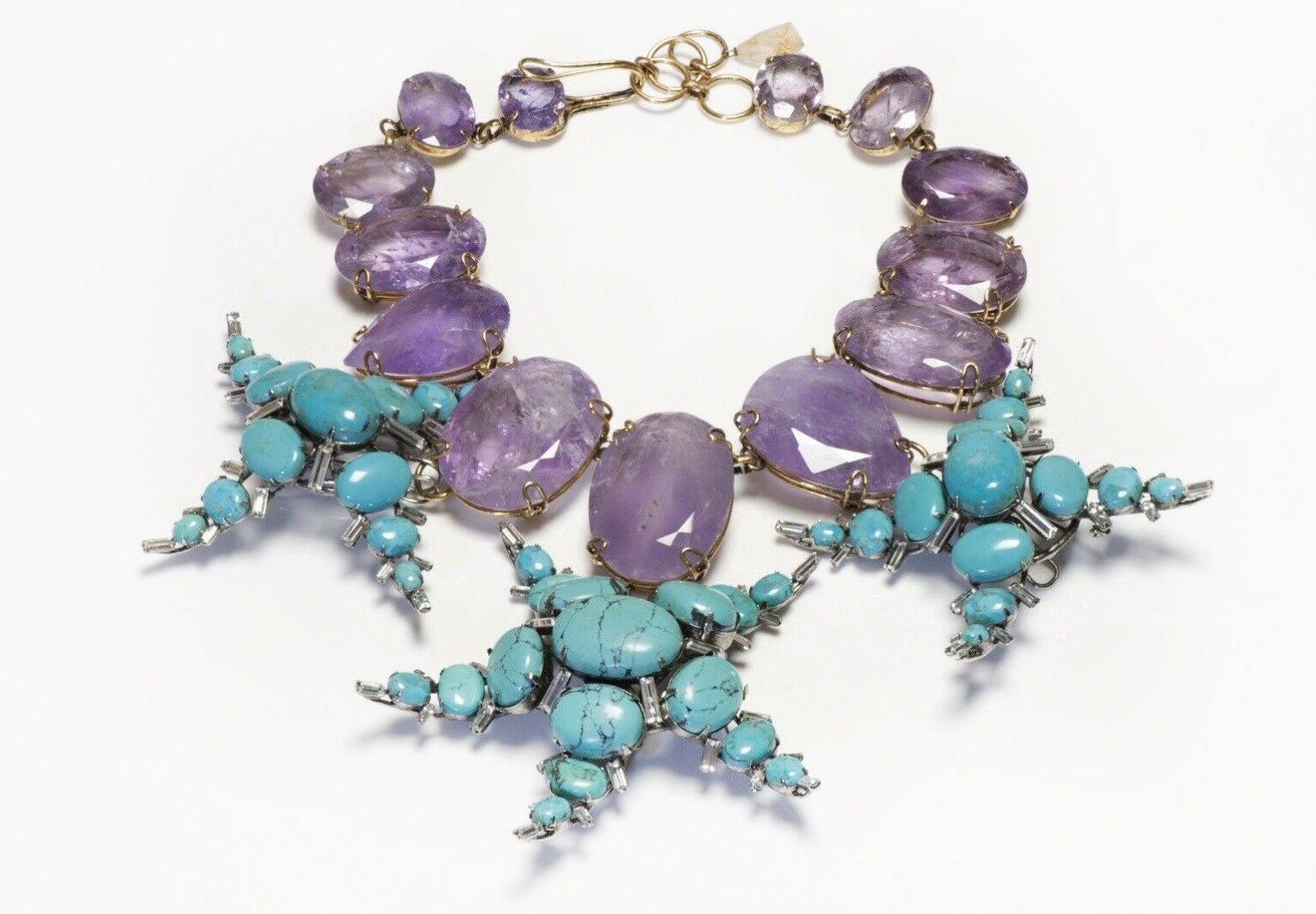 Iradj Moini Turquoise Amethyst Starfish Convertible 3 Brooch Collar Necklace