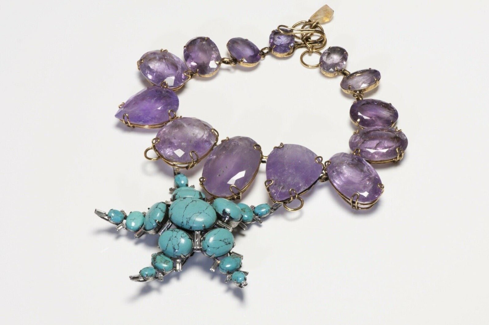 Iradj Moini Turquoise Amethyst Starfish Convertible 3 Brooch Collar Necklace