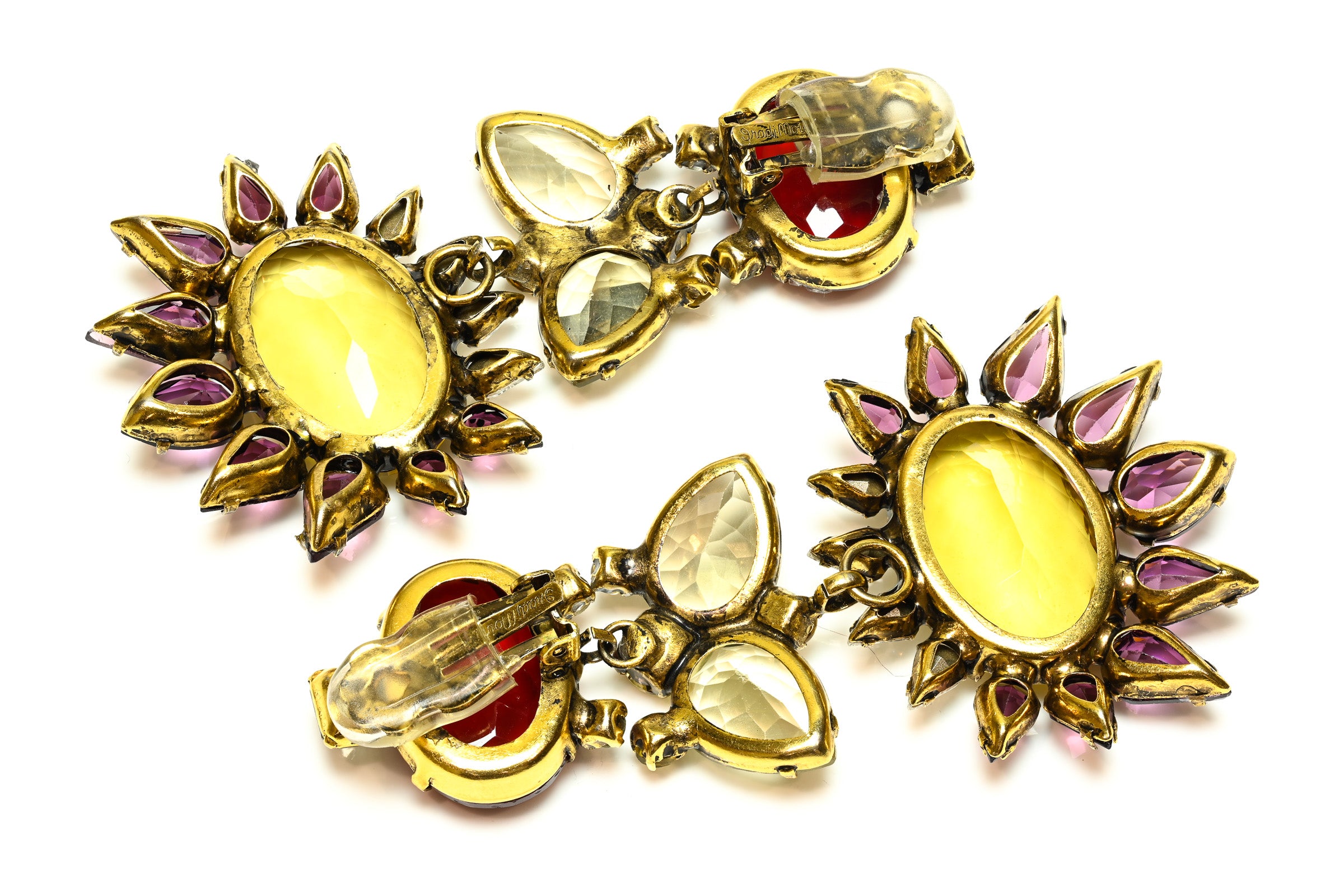 Vintage Iradj Moini Amethyst Citrine Red Crystal Chandelier Earrings 1