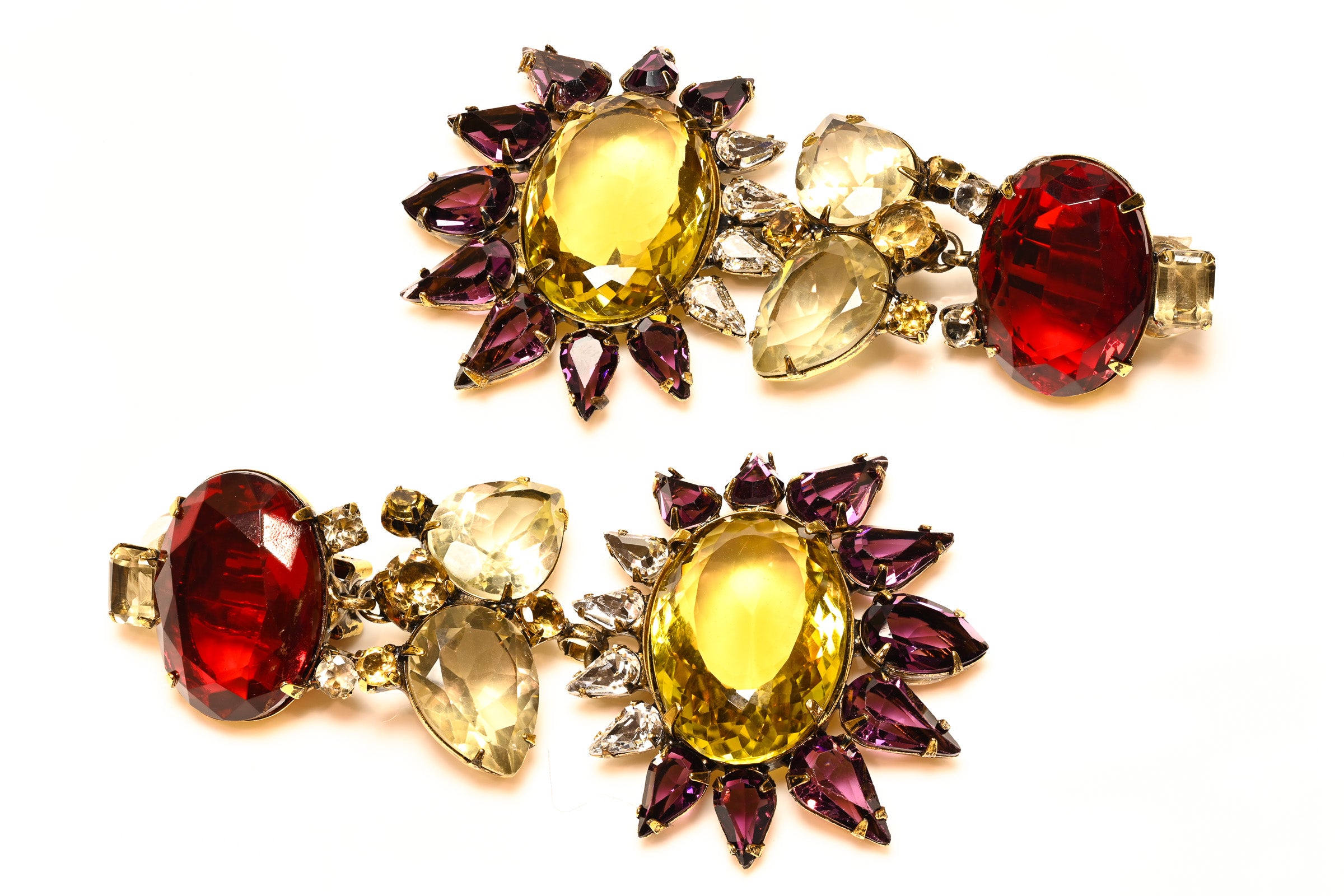 Vintage Iradj Moini Amethyst Citrine Red Crystal Chandelier Earrings 3