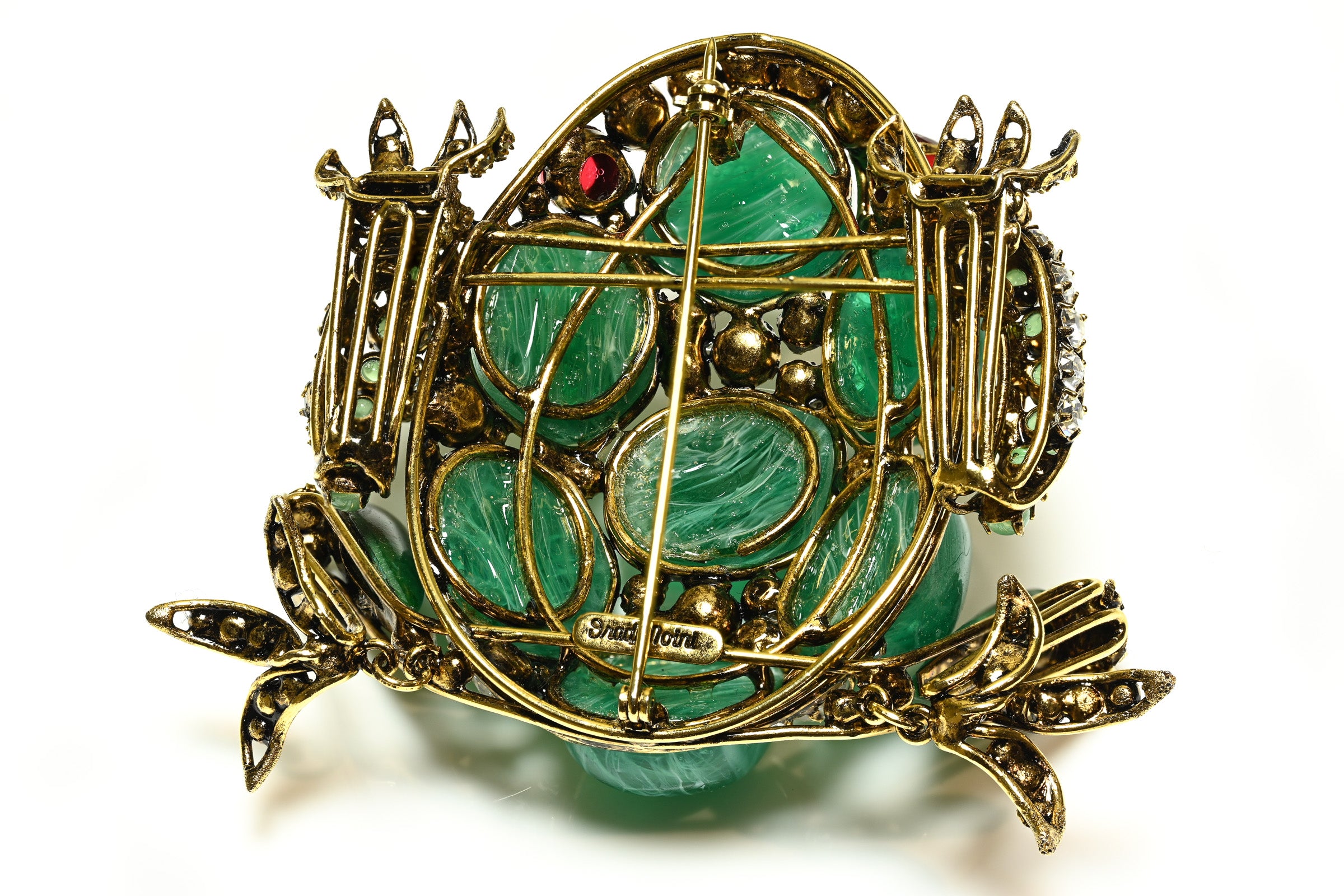 Iradj Moini Green Red Glass Crystal Frog Brooch