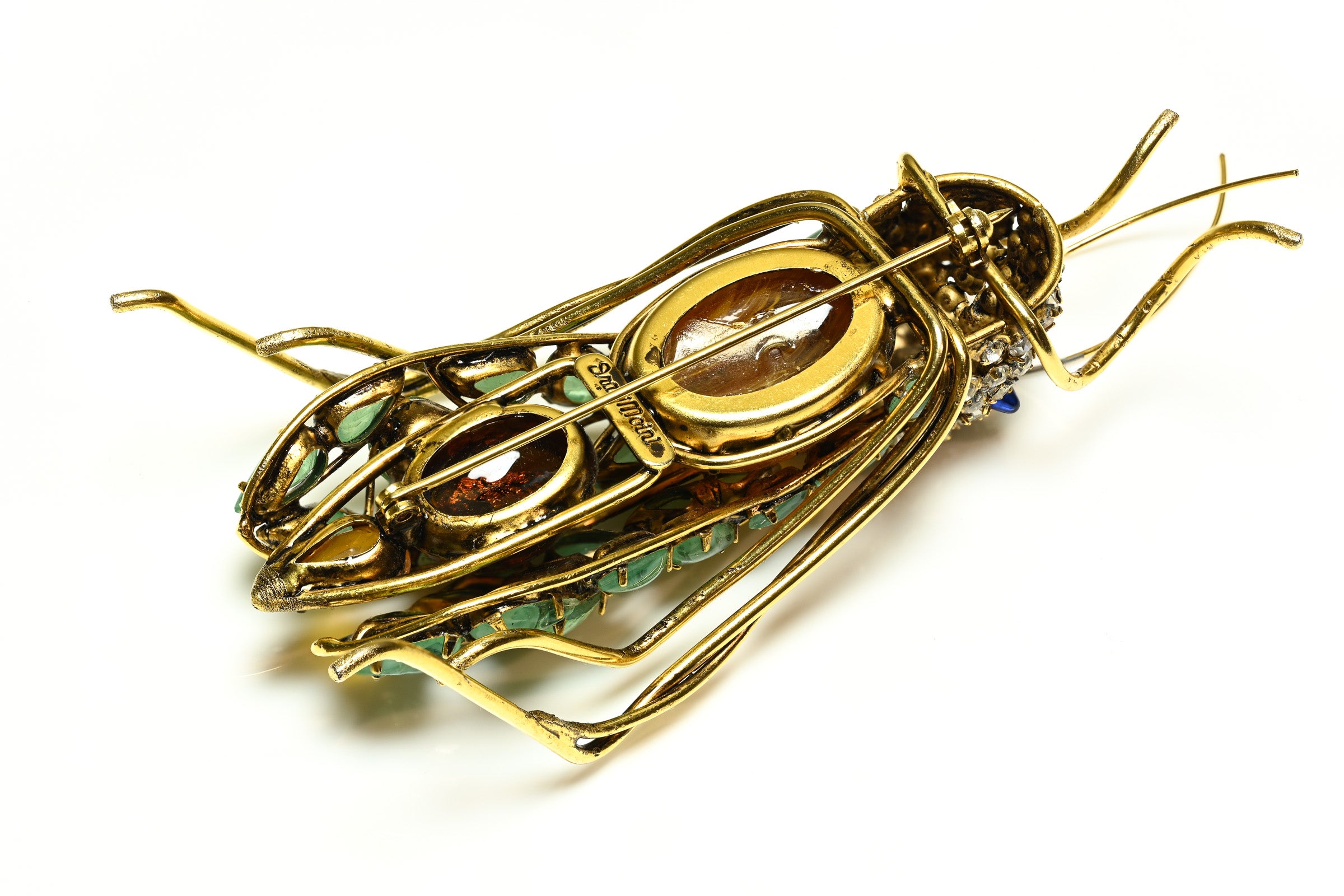 Iradj Moini Green Blue Brown Crystal Large Grasshopper Brooch