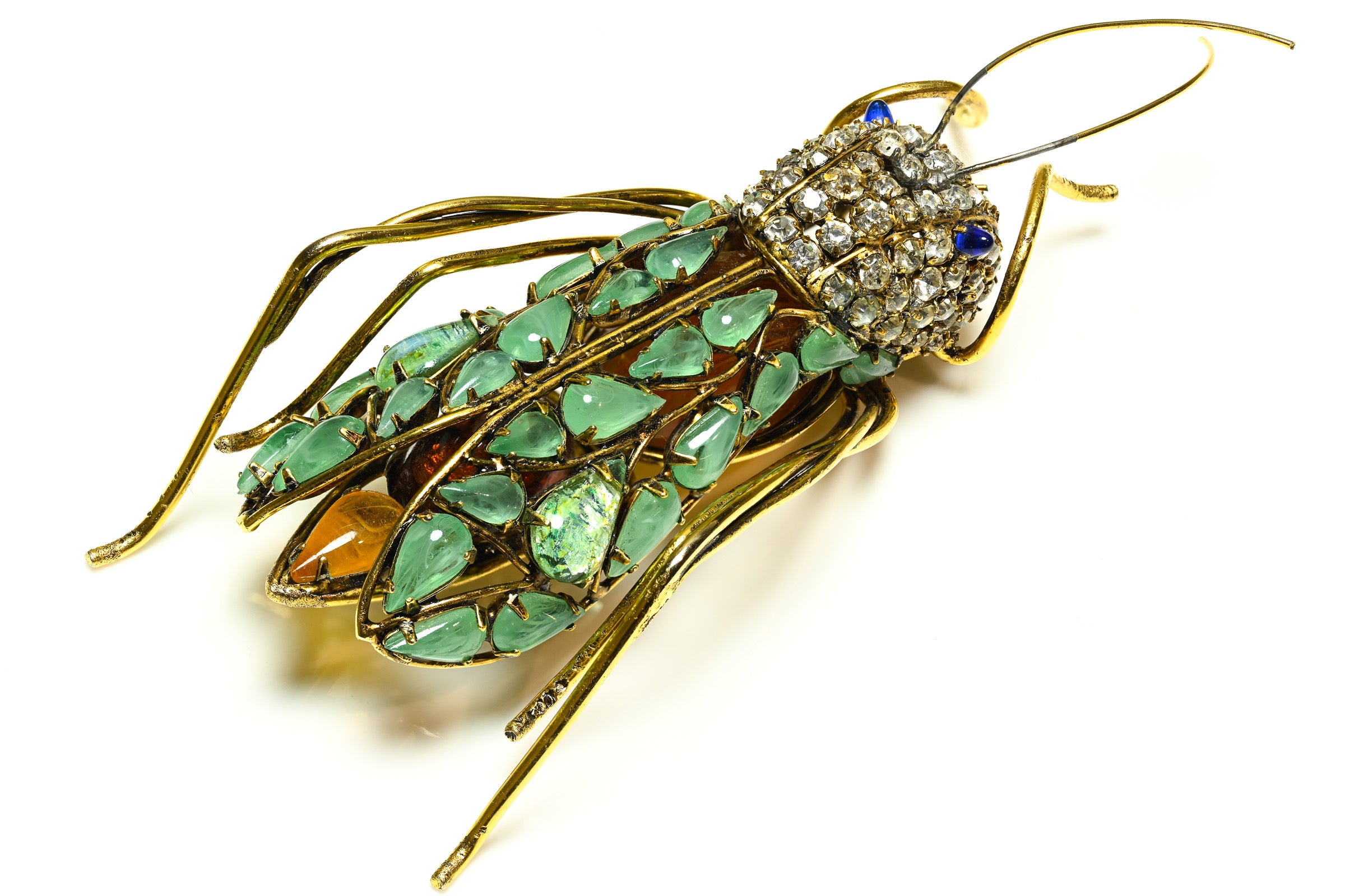 Iradj Moini Green Blue Crystal  Grasshopper Brooch