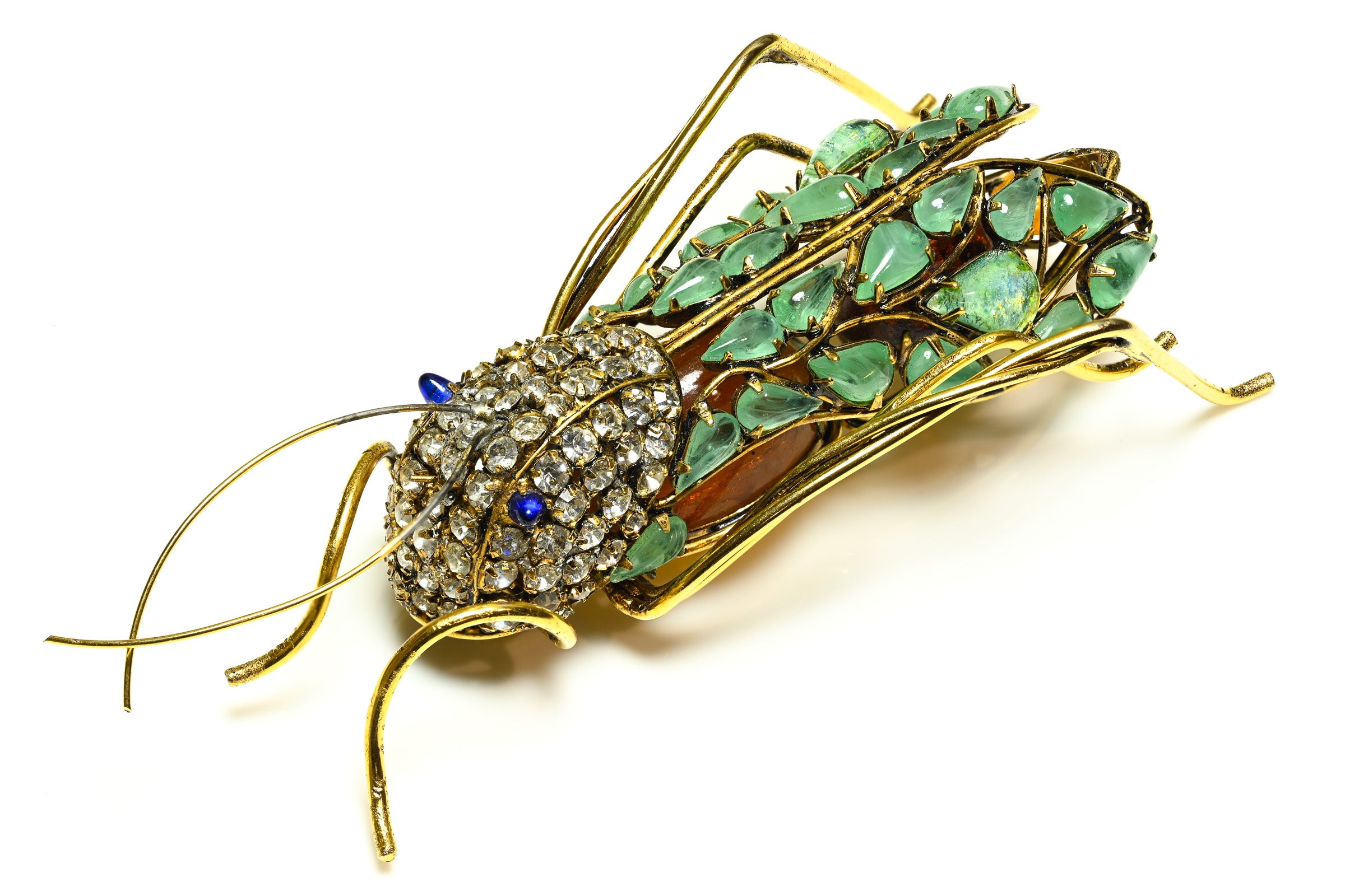 Iradj Moini Green Blue Crystal Large Grasshopper Brooch