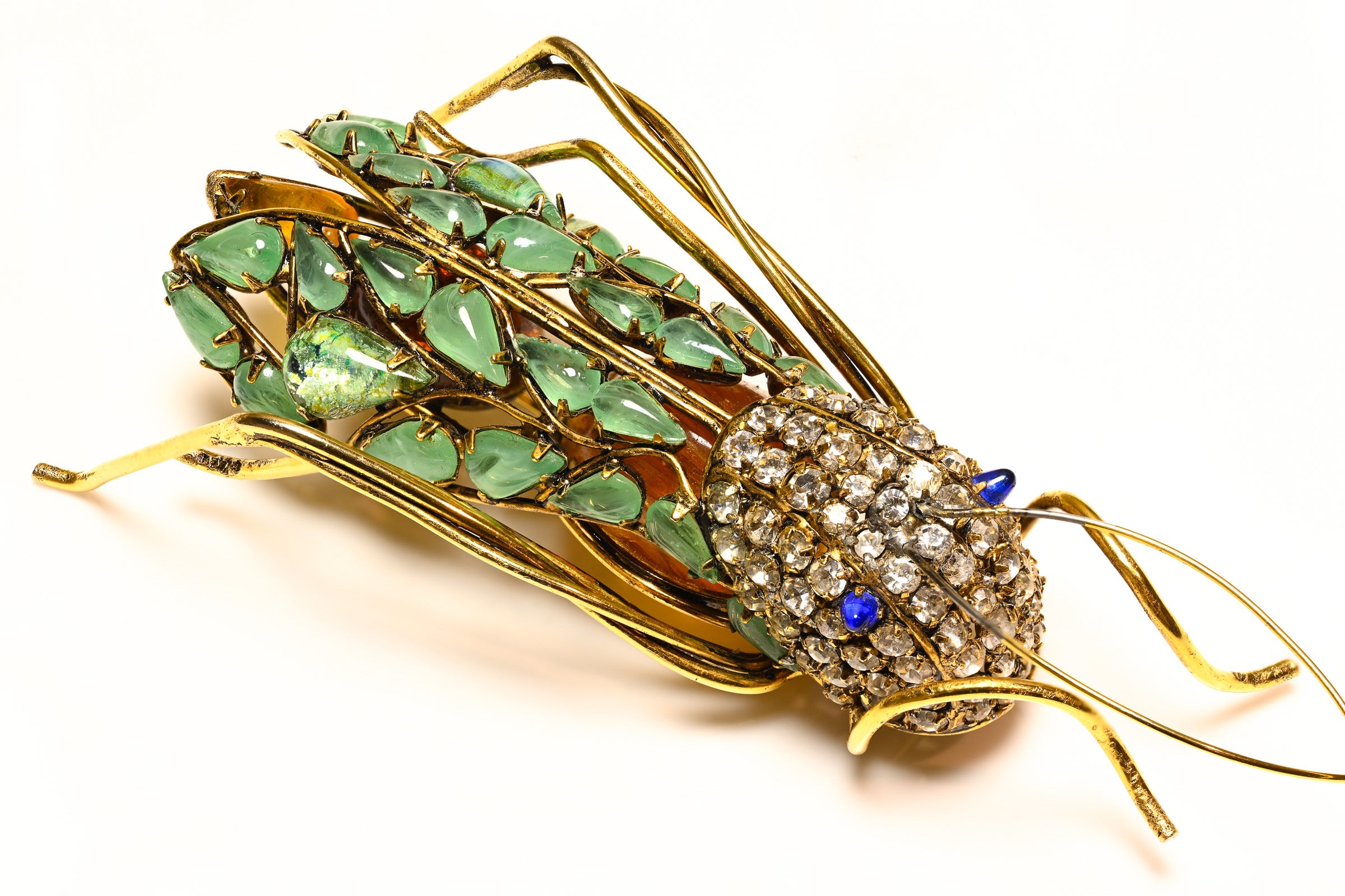 Iradj Moini Blue Crystal Large Grasshopper Brooch
