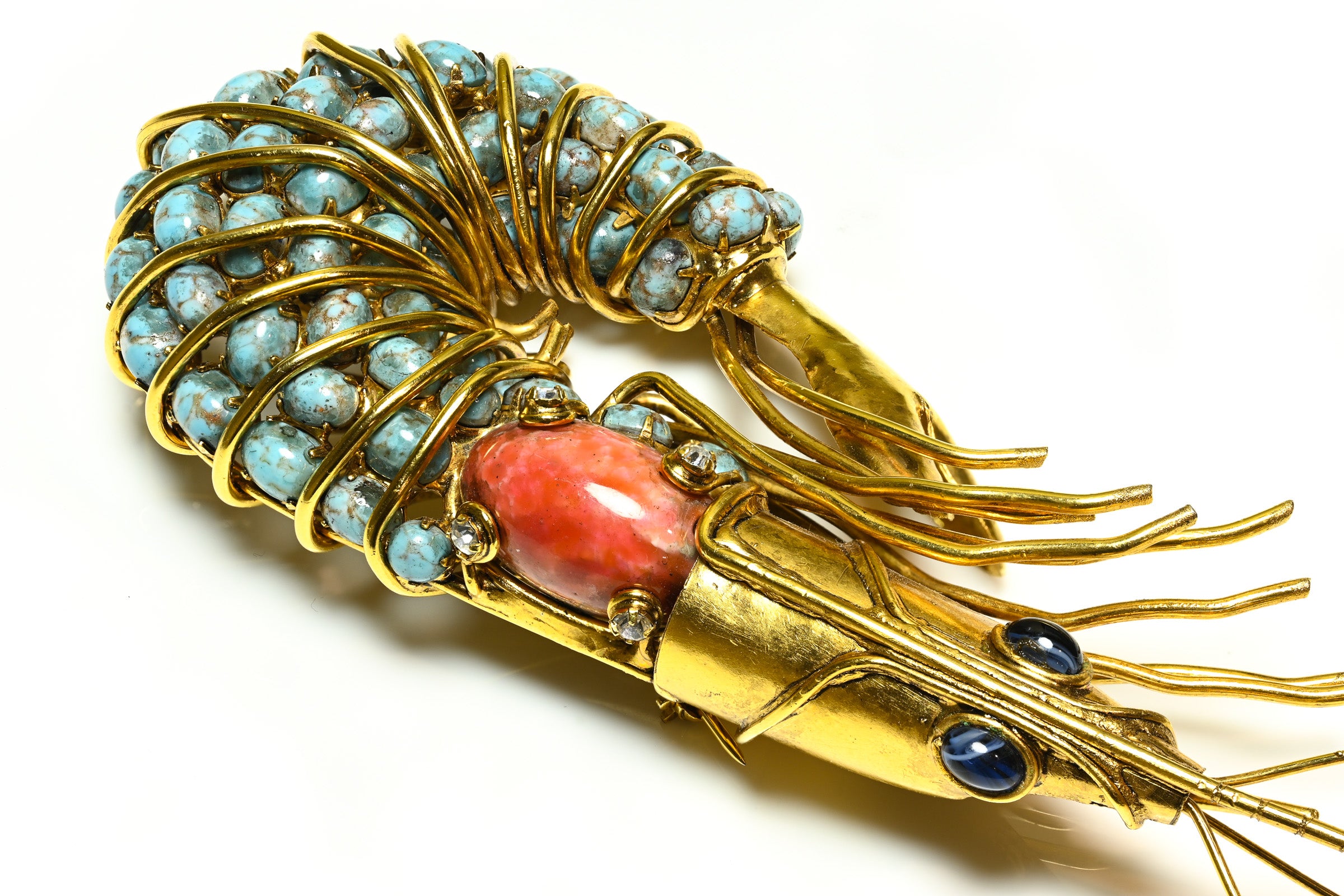Iradj Moini Turquoise Blue Cabochon Large Crawfish Shrimp Brooch