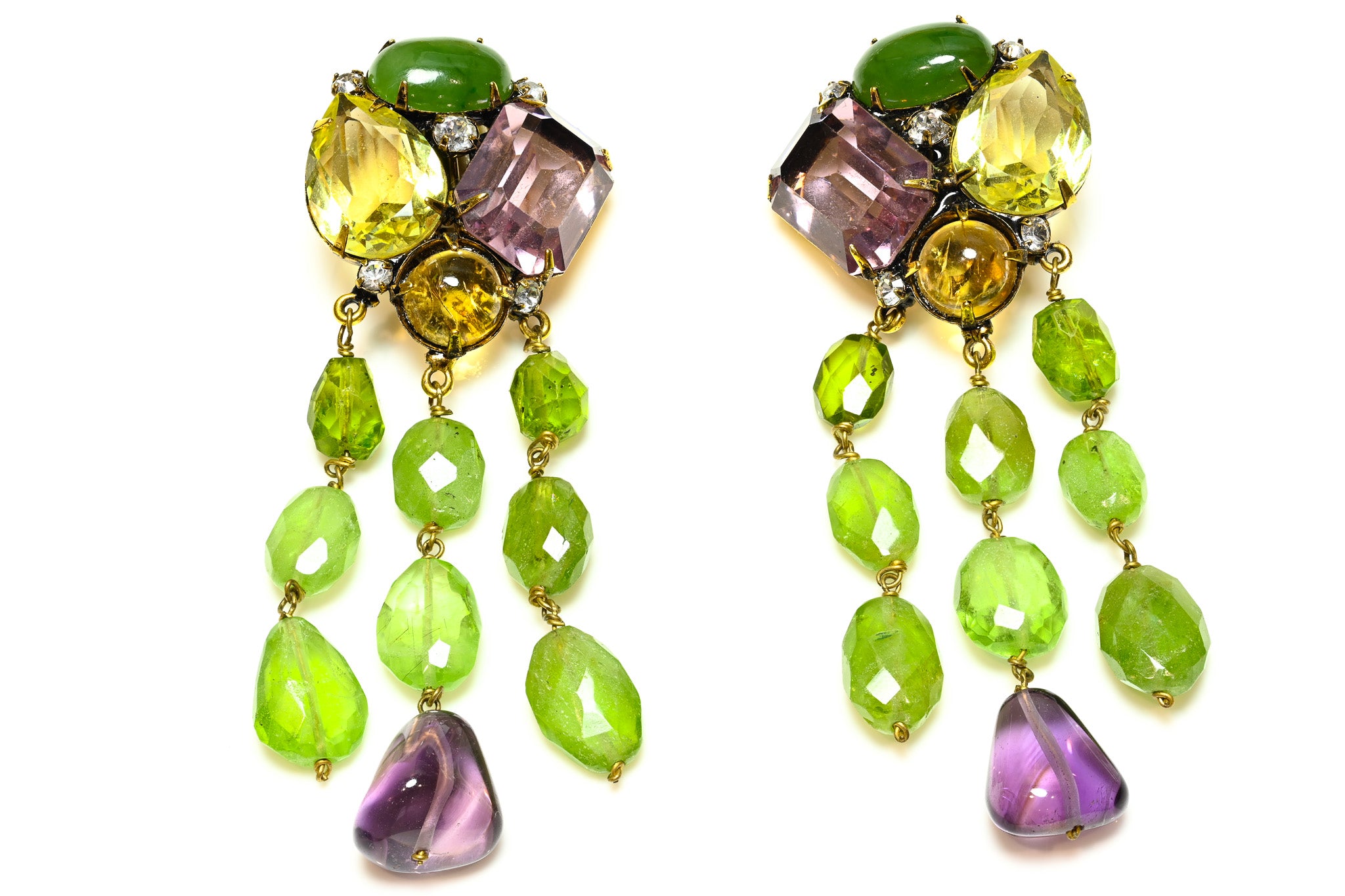Iradj Moini Amethyst Green Agate Beads Drop Tassel Earrings
