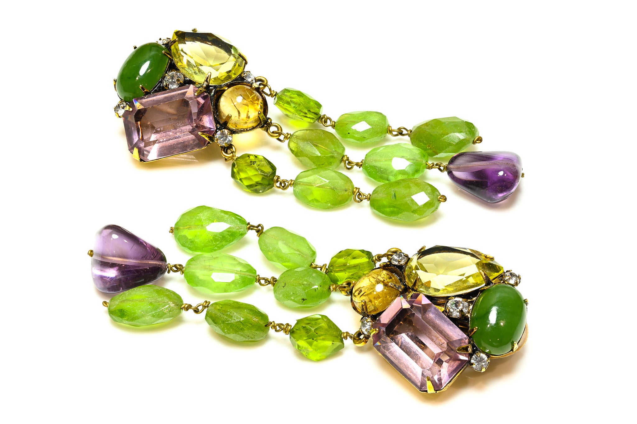 Iradj Moini Amethyst Green Agate Beads Drop Tassel Earrings 1
