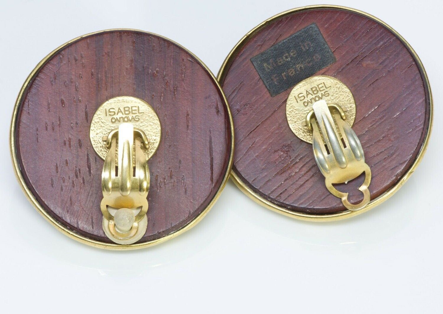 Isabel Canovas 1980’s Gold Plated Wood Round Earrings