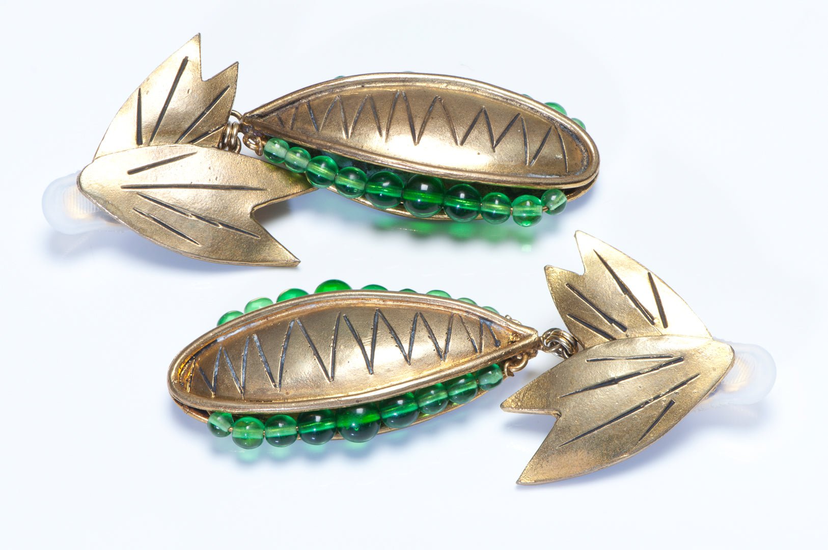 Isabel Canovas 1980’s Maison Gripoix Green Glass Beads Pea in the Pod Earrings