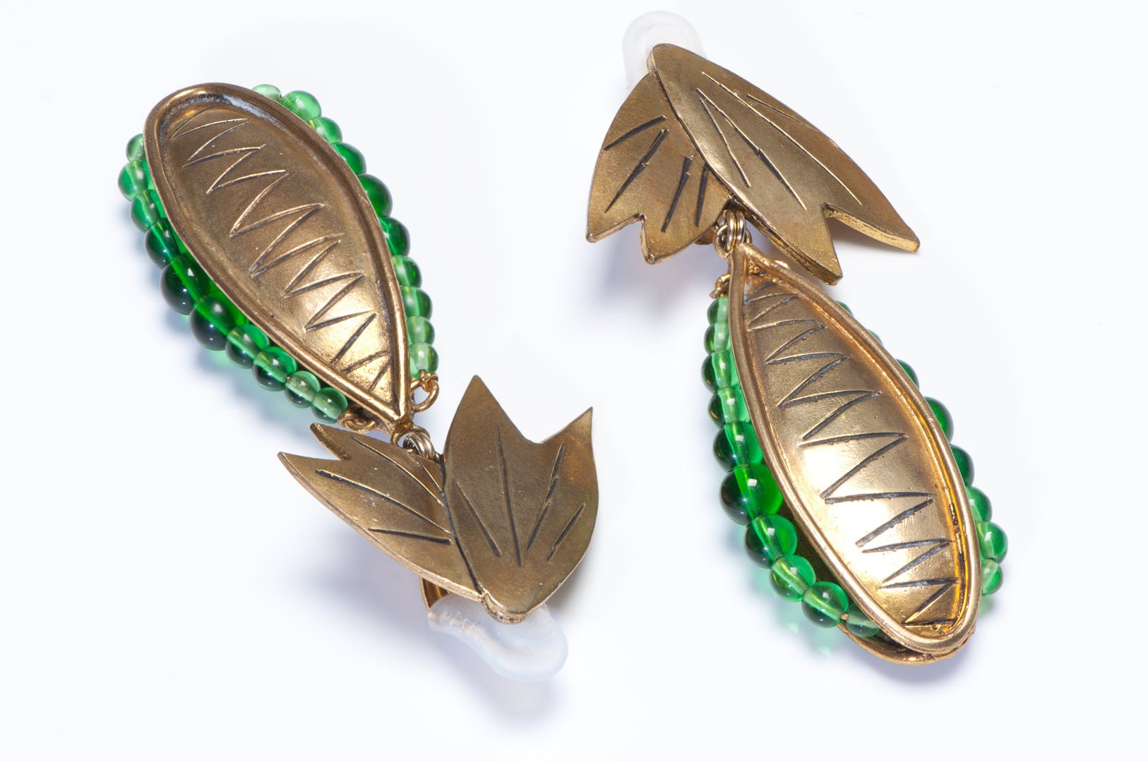 Isabel Canovas 1980’s Maison Gripoix Green Glass Beads Pea in the Pod Earrings