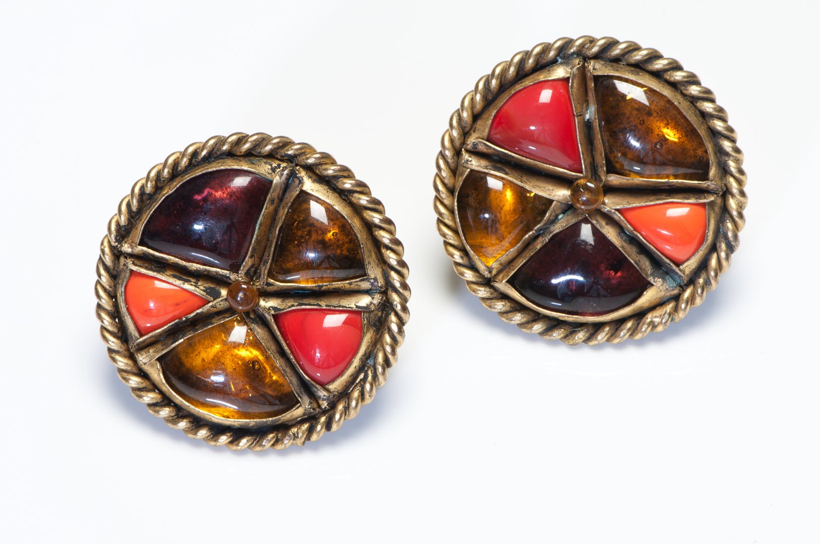 Isabel Canovas 1980’s Maison Gripoix Orange Yellow Glass Earrings