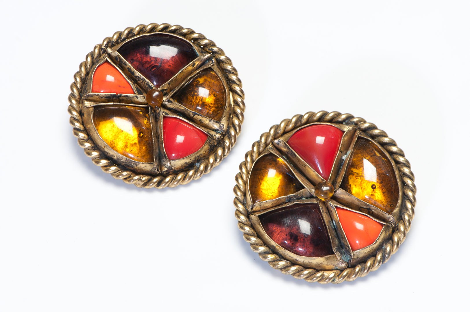 Isabel Canovas 1980’s Maison Gripoix Orange Yellow Glass Earrings