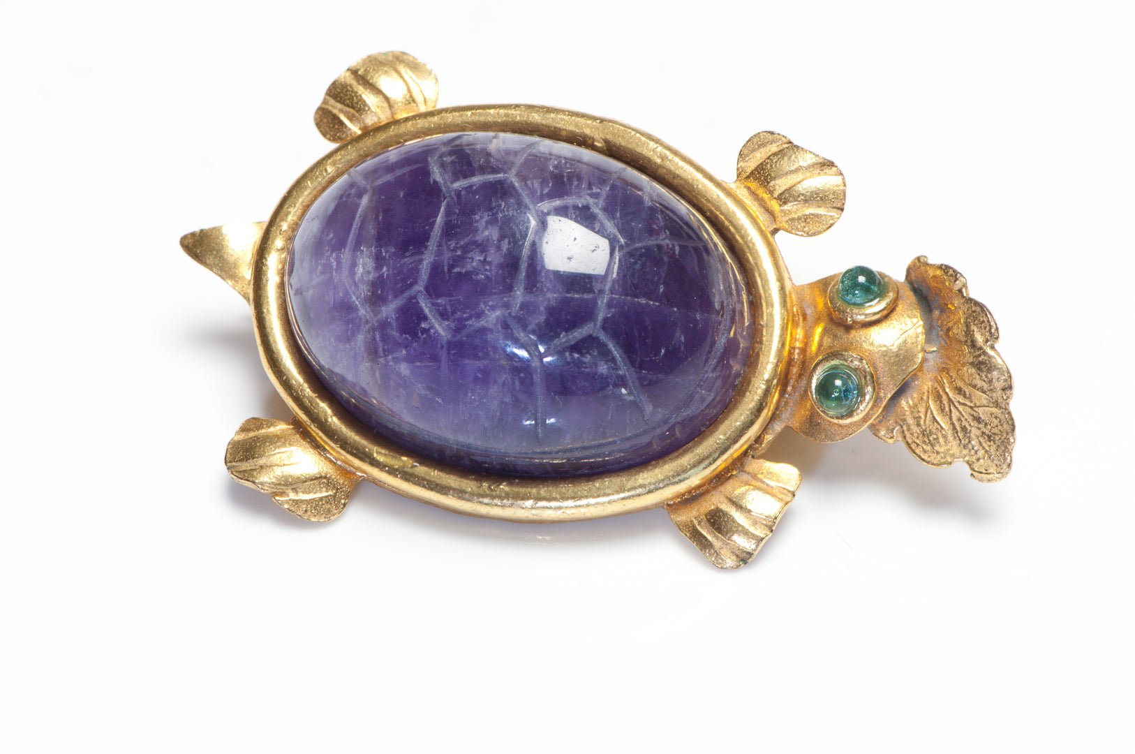 Isabel Canovas 1980’s Marcelline Amethyst Gripoix Green Glass Turtle Brooch