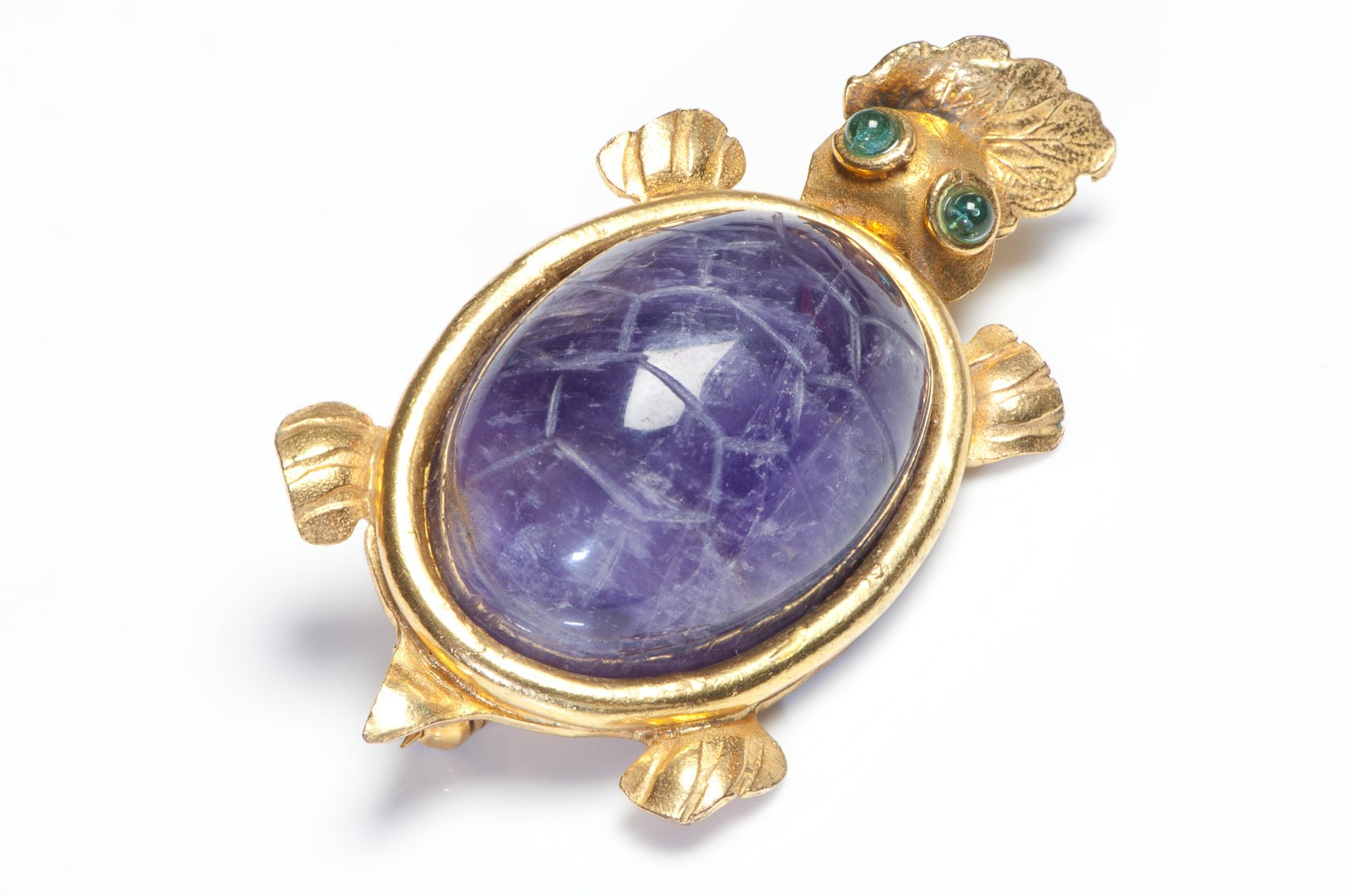Isabel Canovas 1980’s Marcelline Amethyst Gripoix Green Glass Turtle Brooch