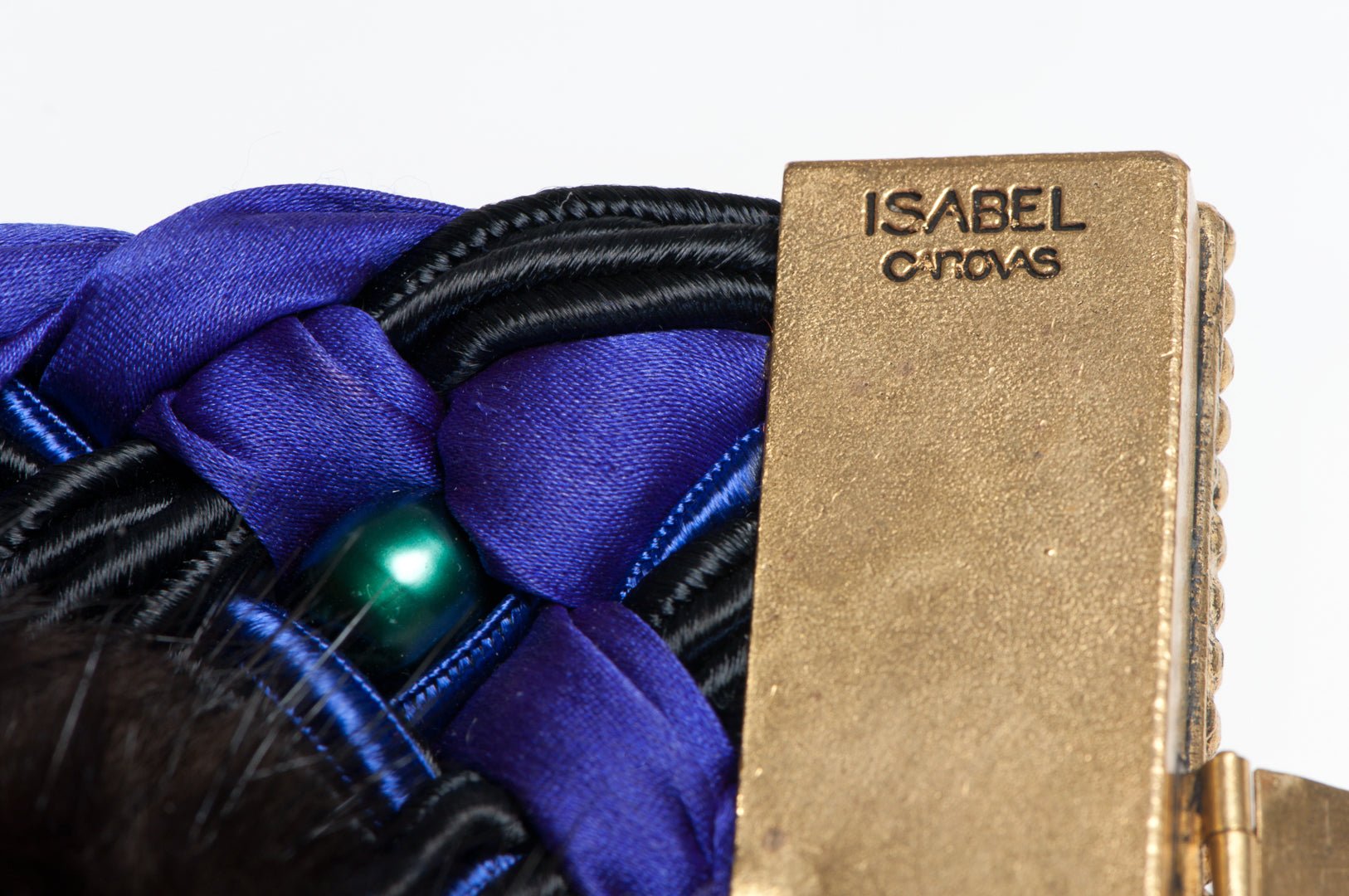 Isabel Canovas 1980’s Purple Woven Silk Mink Fur Gripoix Glass Pearl Bracelet