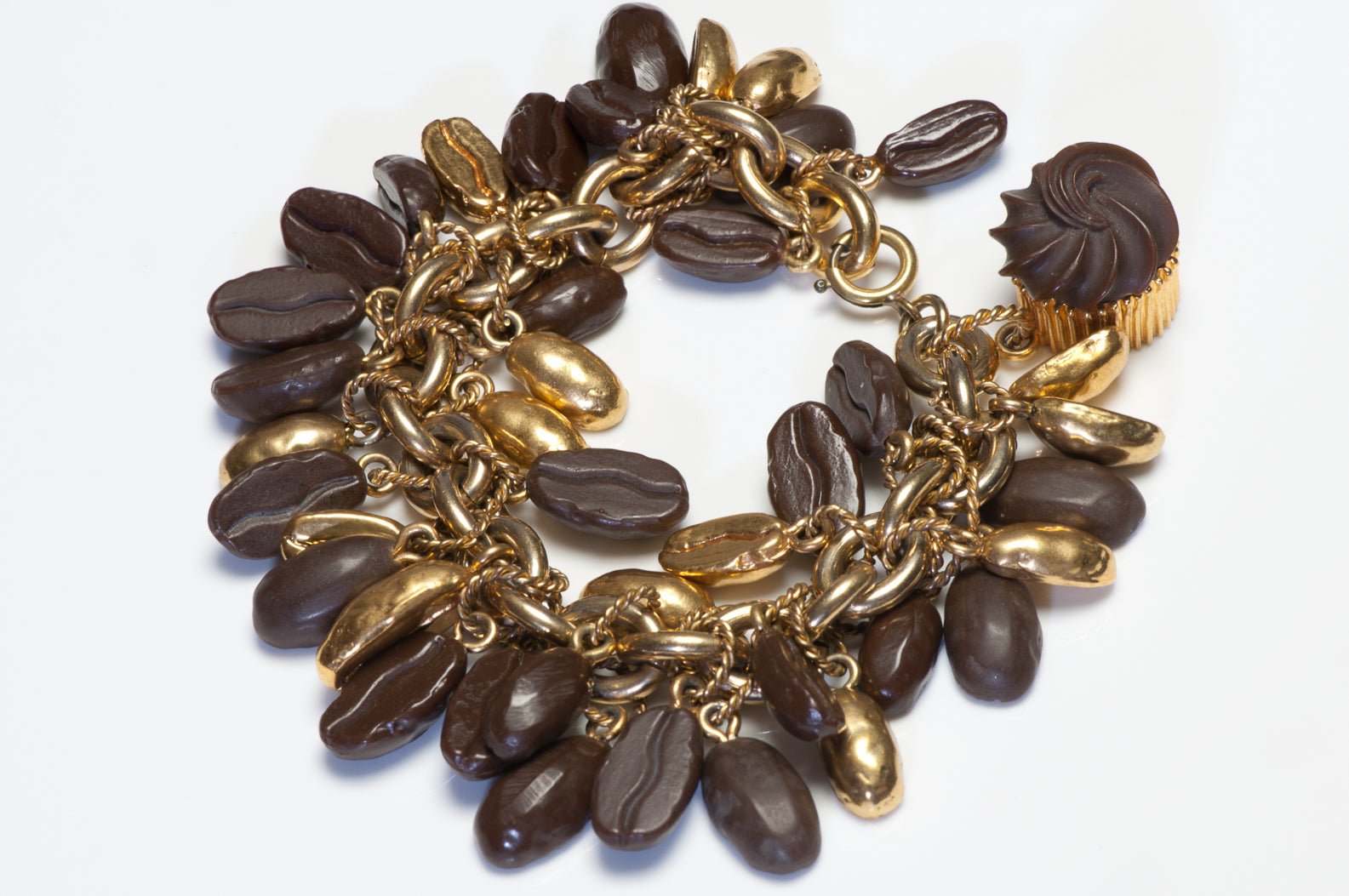 Isabel Canovas Paris 1980’s Gold Plated Coffe Bean Cupcake Charm Bracelet