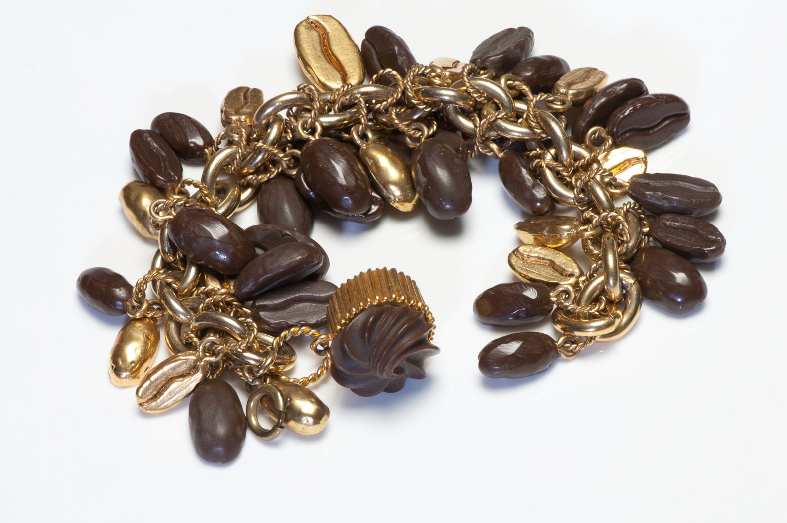 Isabel Canovas Paris 1980’s Gold Plated Coffe Bean Cupcake Charm Bracelet