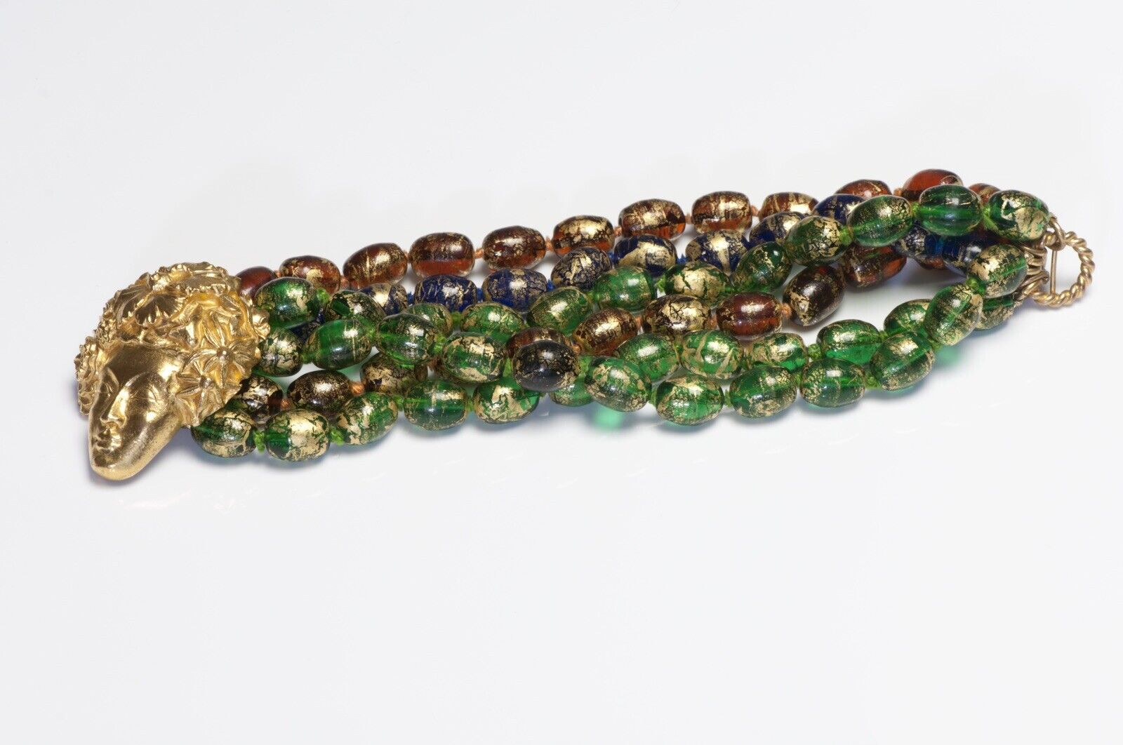 Isabel Canovas Paris 1980’s Maison Gripoix Green Blue Red Glass Beads Bracelet