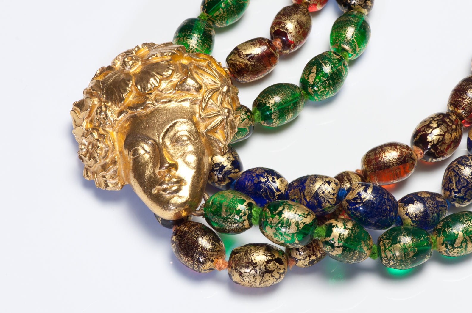 Isabel Canovas Paris 1980’s Maison Gripoix Green Blue Red Glass Beads Bracelet