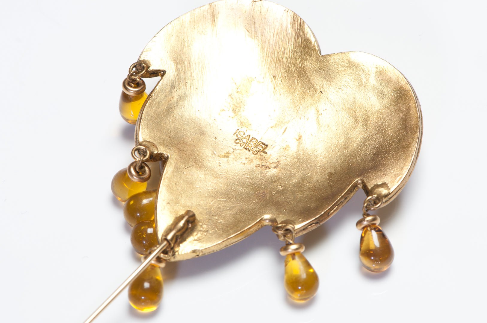 Isabel Canovas Paris 1980’s Maison Gripoix Yellow Glass Beads Heart Pin Brooch