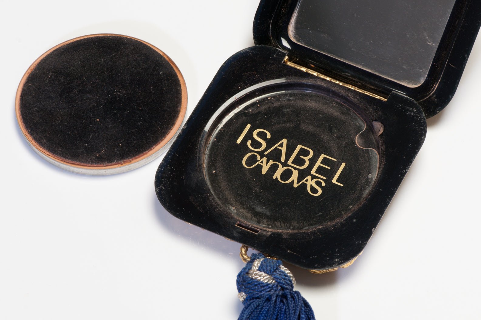 Isabel Canovas Paris 1980’s Robert Goossens Basket Weave Tassel Powder Compact
