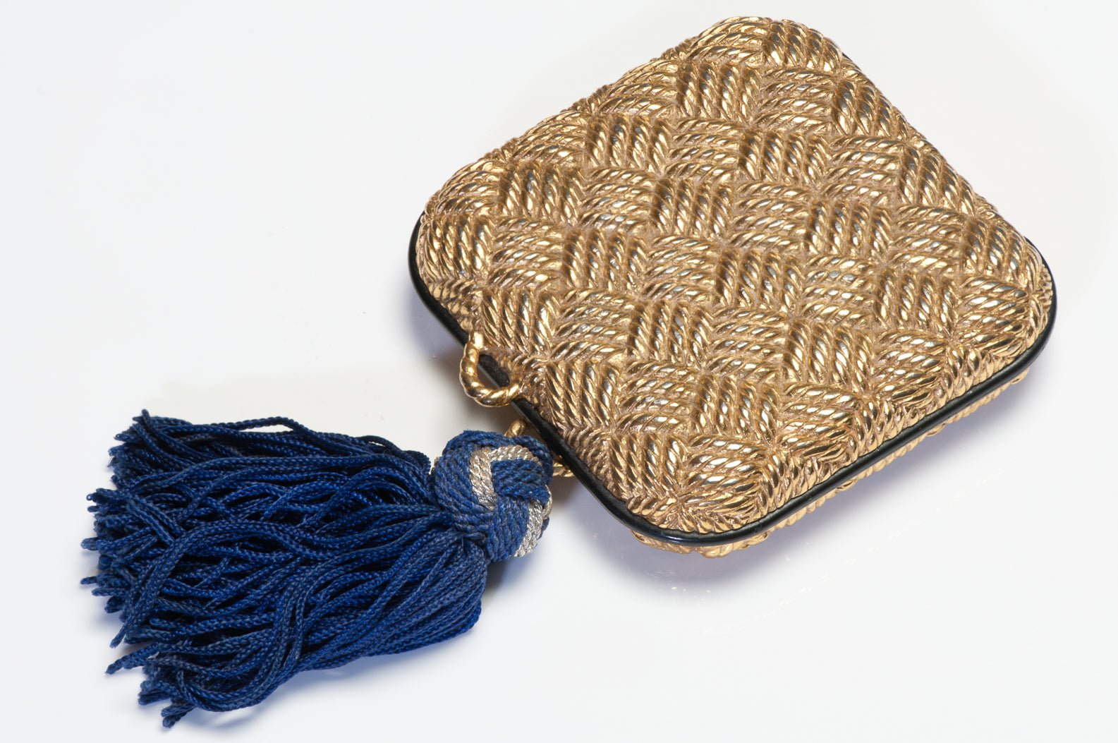 Isabel Canovas Paris 1980’s Robert Goossens Basket Weave Tassel Powder Compact
