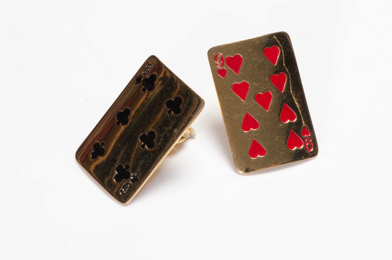 Isabel Canovas Paris Gold Plated Black Red Enamel Playing Cards Earrings