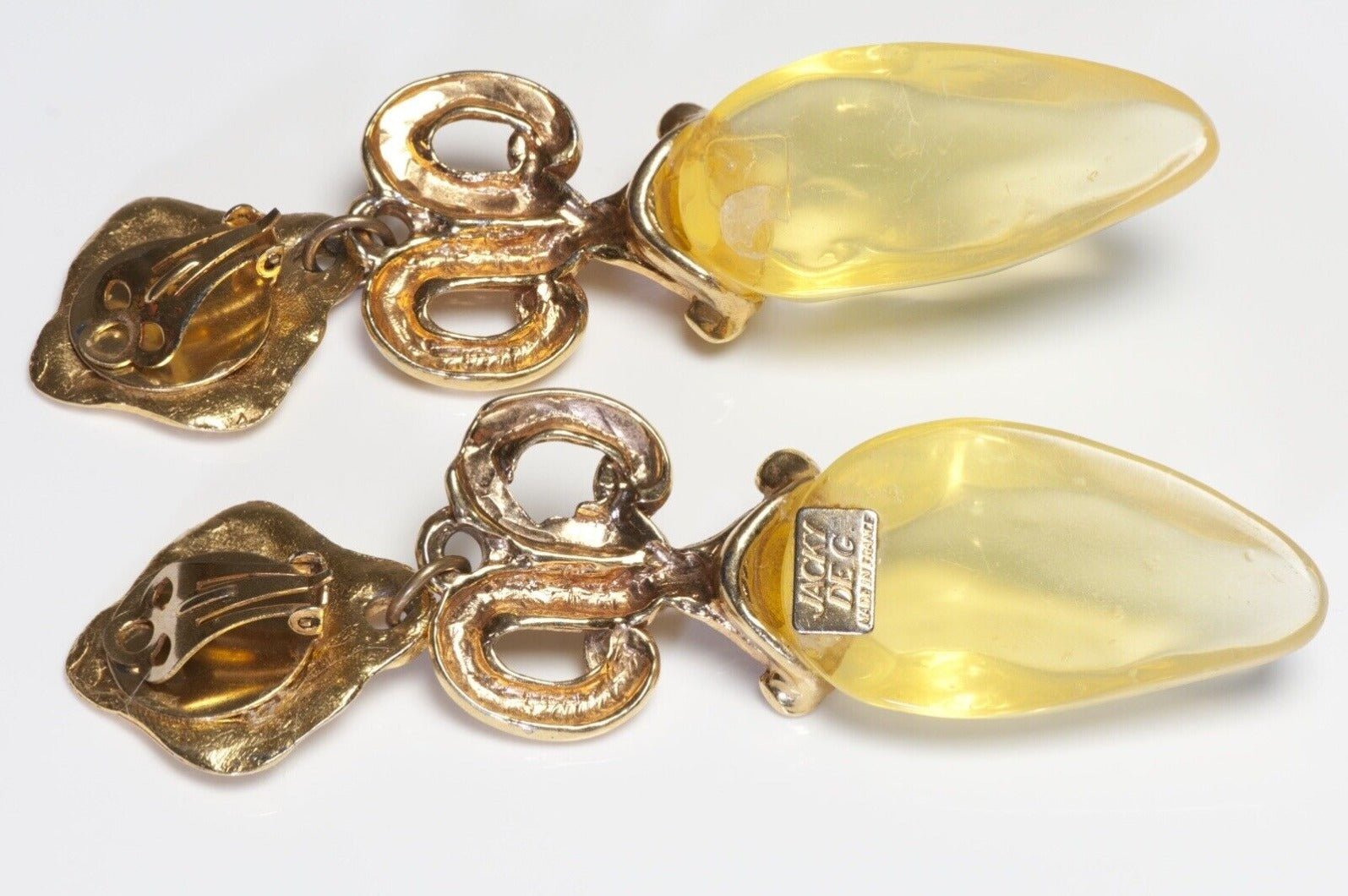 Jacky de G Paris 1980’s Long Yellow Lucite Earrings