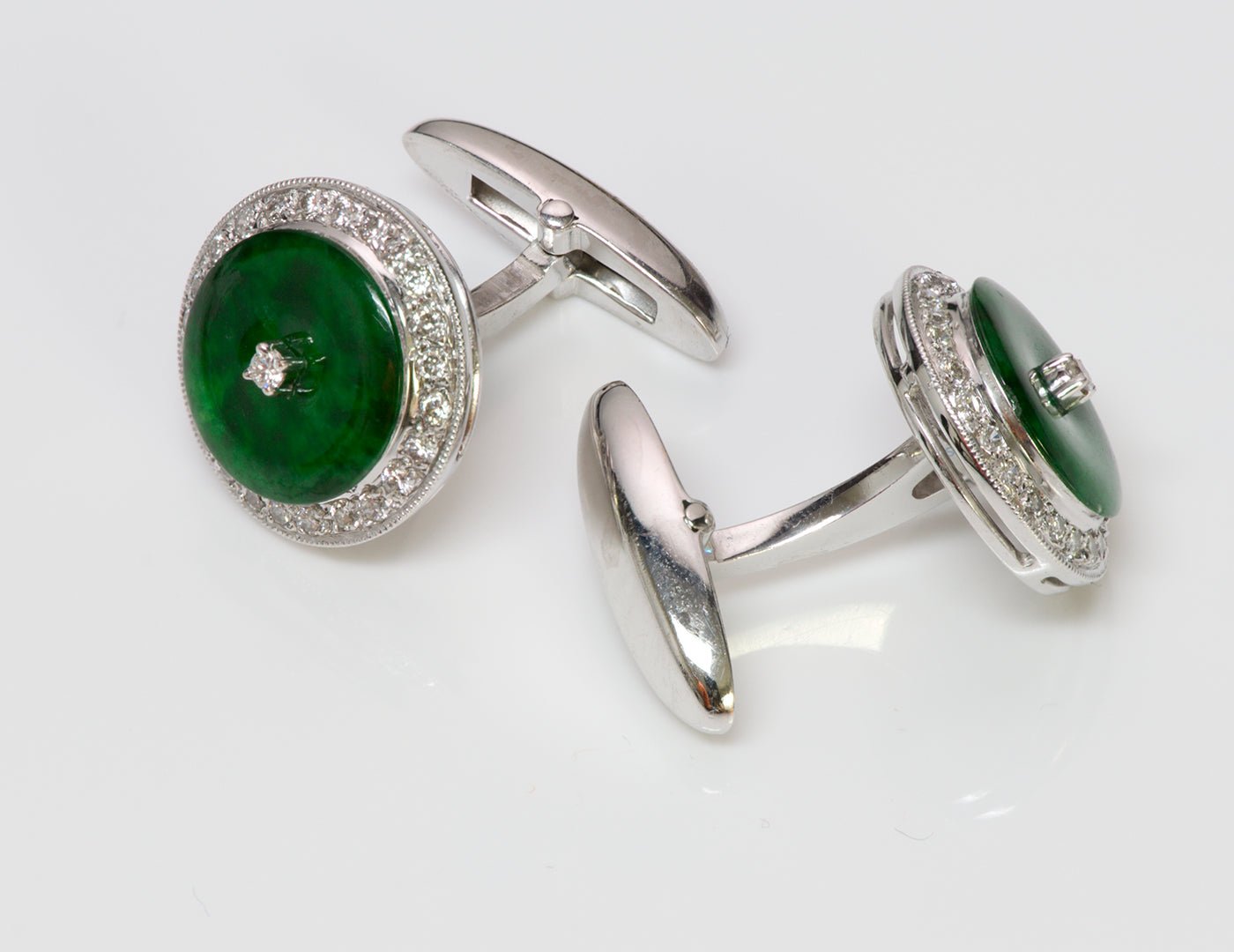 Jade Diamond 18K Gold Cufflinks