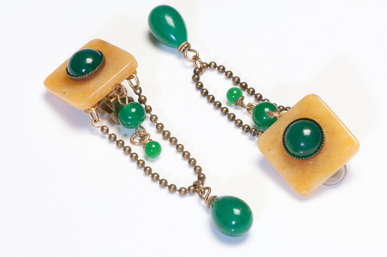Jan Michaels San Francisco Long Aventurine Semiprecious Stone Drop Earrings