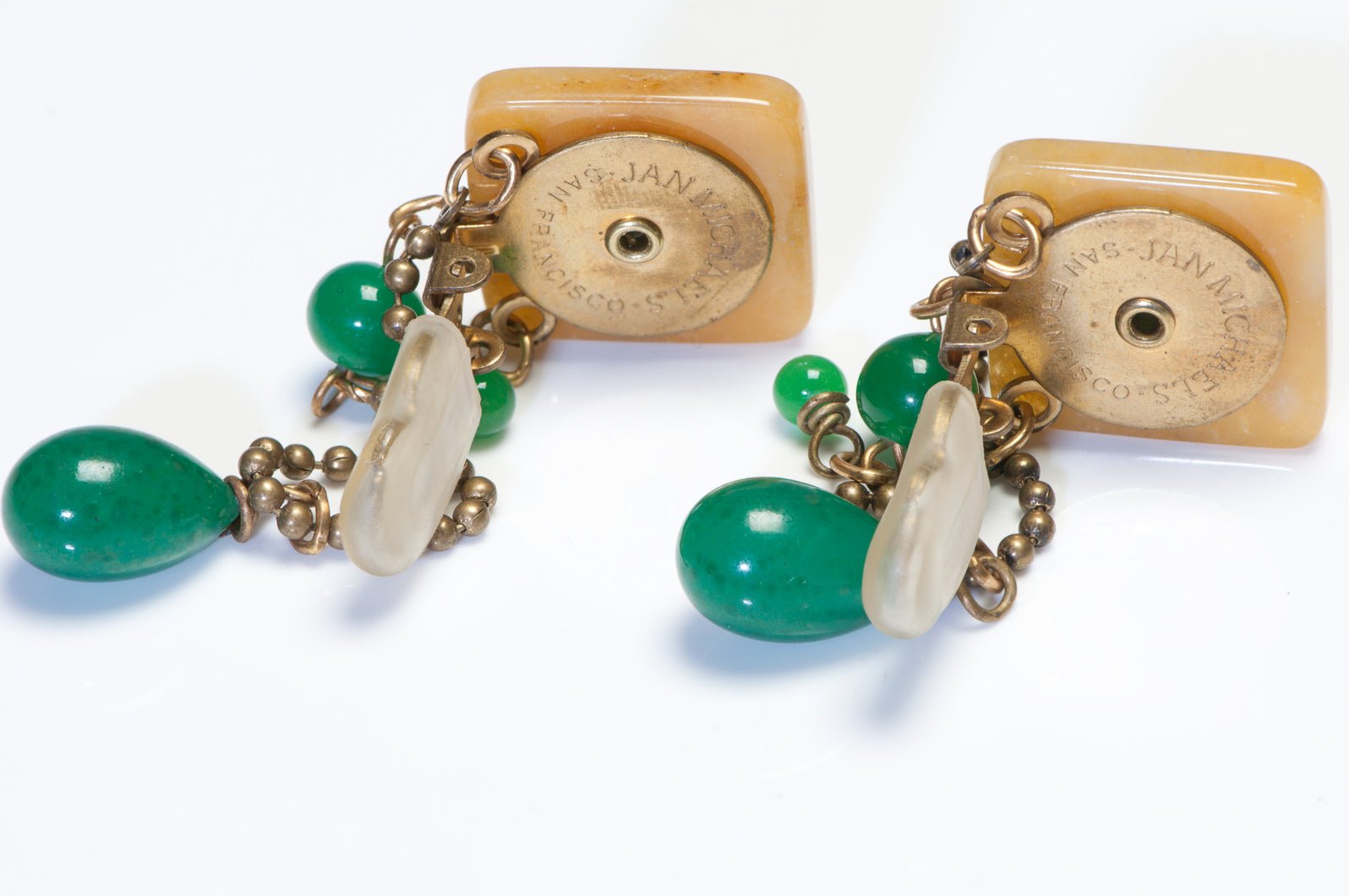 Jan Michaels San Francisco Long Aventurine Semiprecious Stone Drop Earrings
