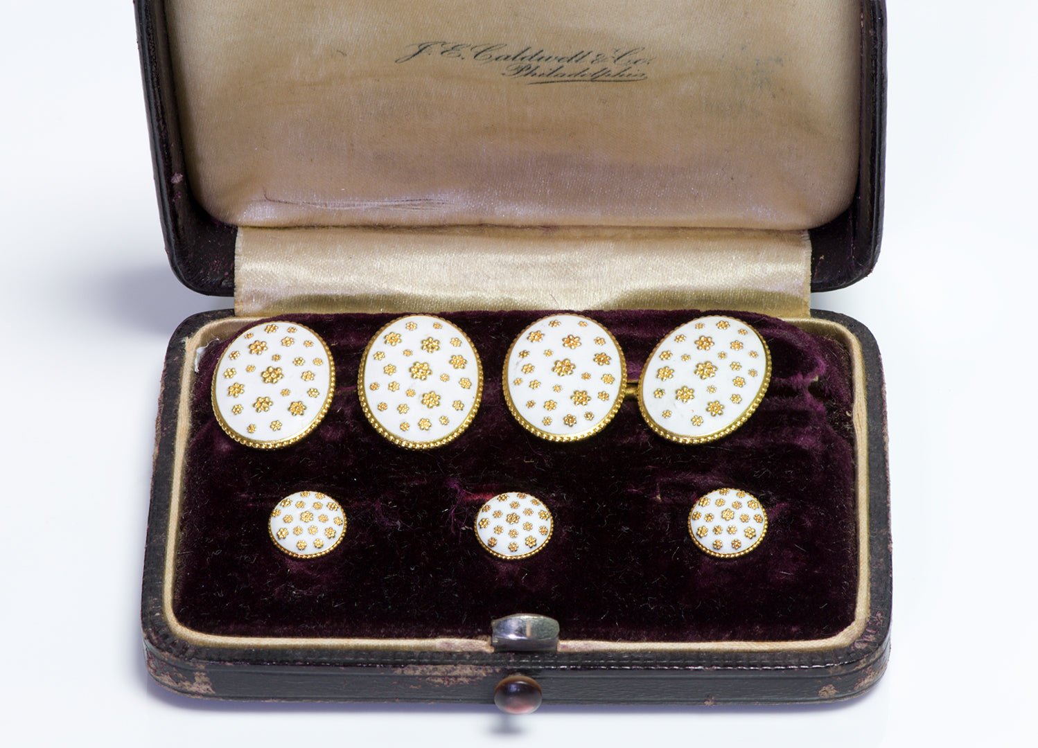 J.E. Caldwell Antique Gold Enamel Cufflink & Stud Set