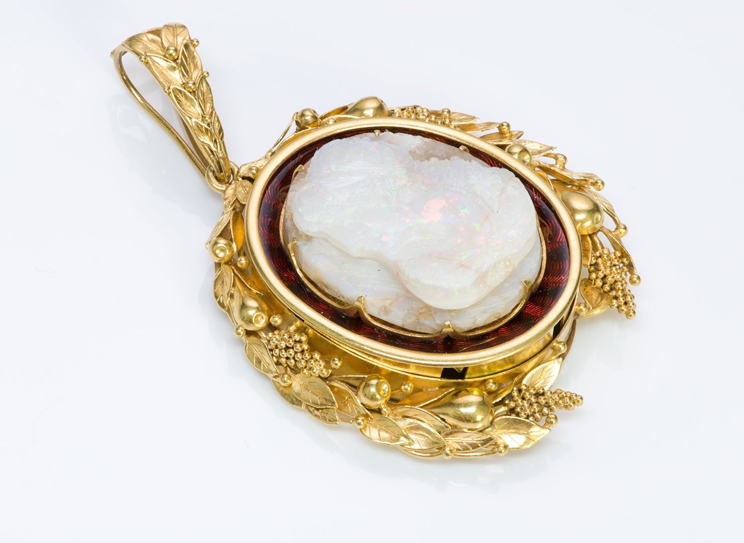 John Brogden Antique Opal Cameo Gold Enamel Pendant