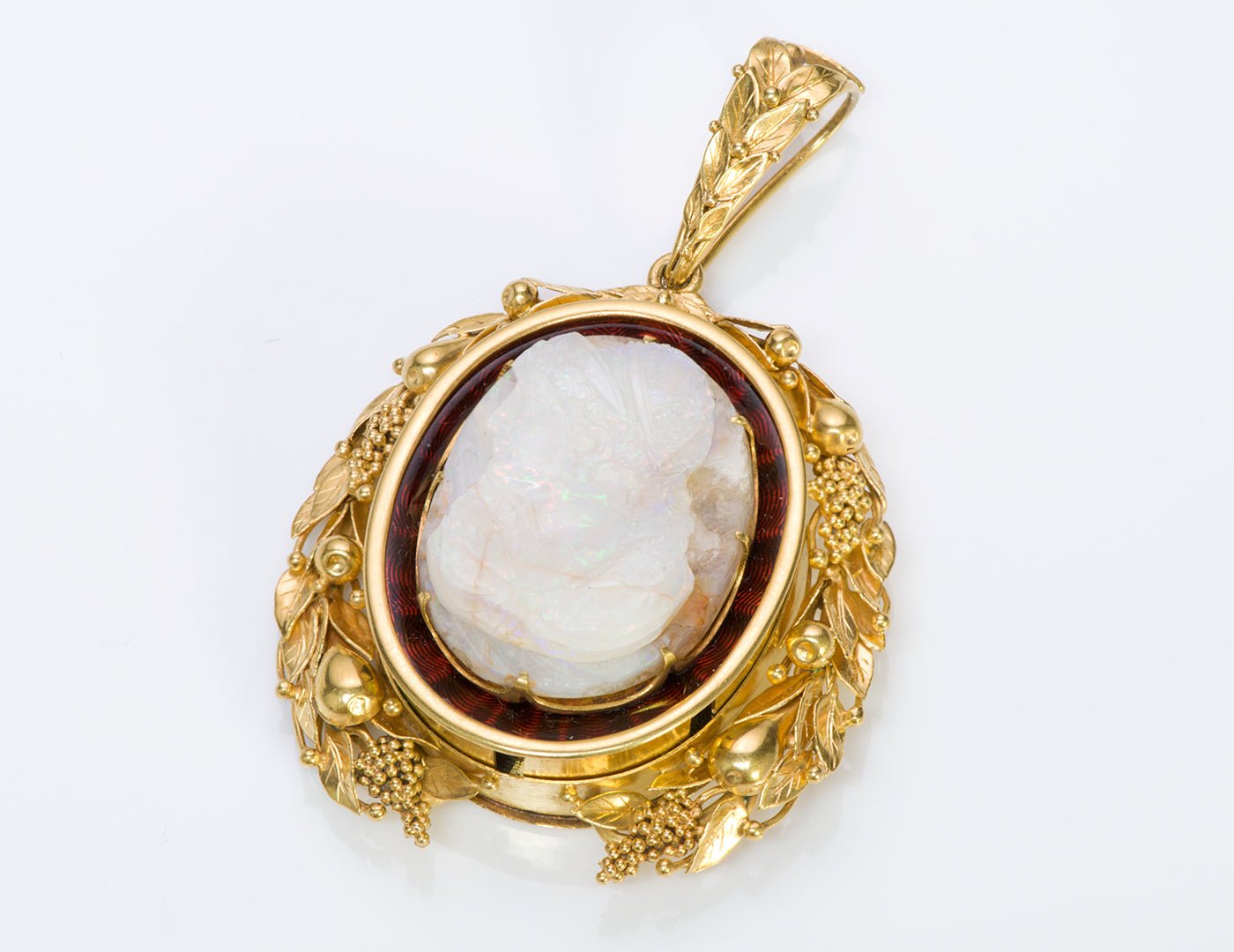 John Brogden Antique Opal Cameo Gold Enamel Pendant